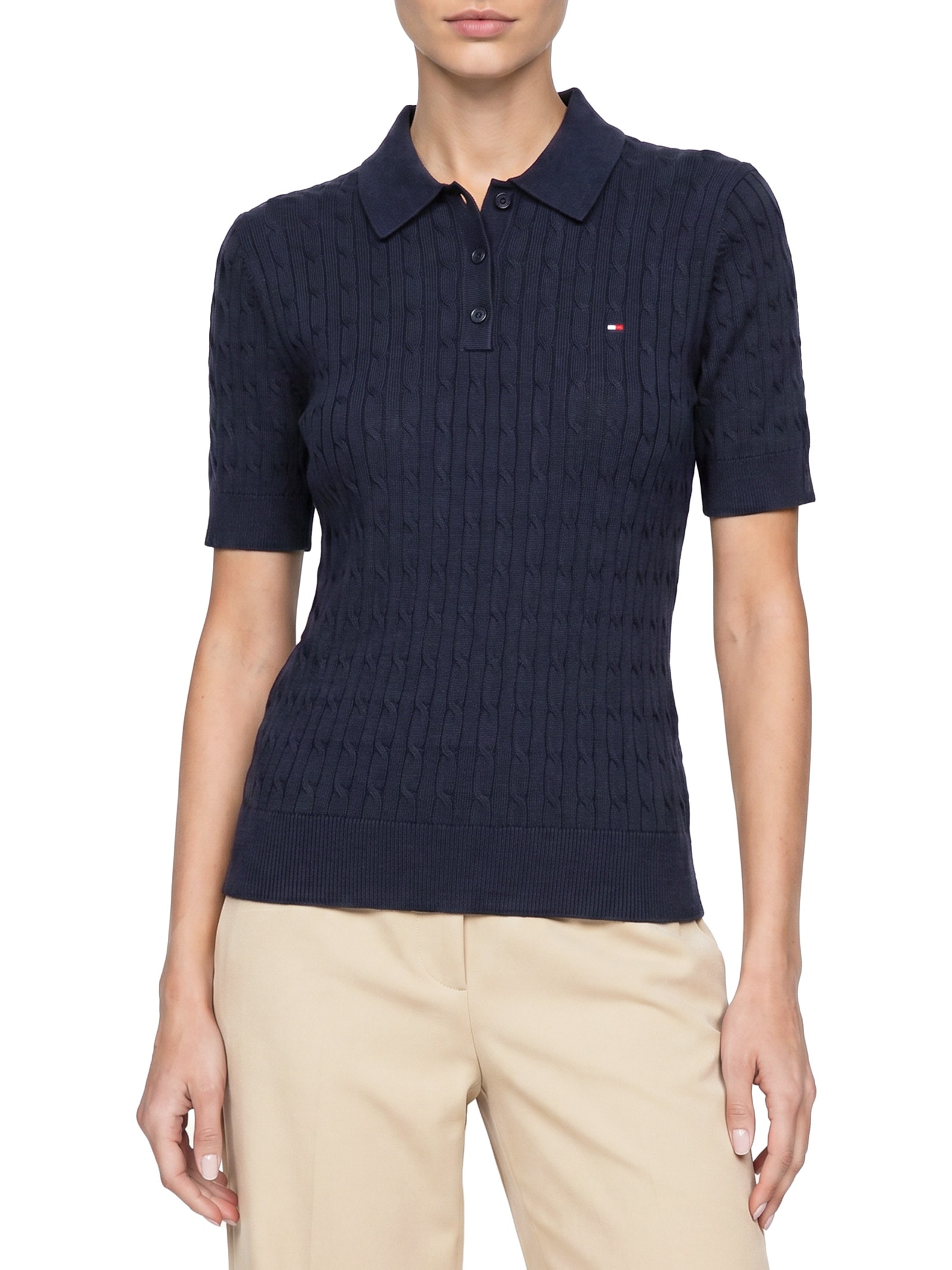 Polo Feminina Co Cable S/S NK Azul Tommy Hilfiger