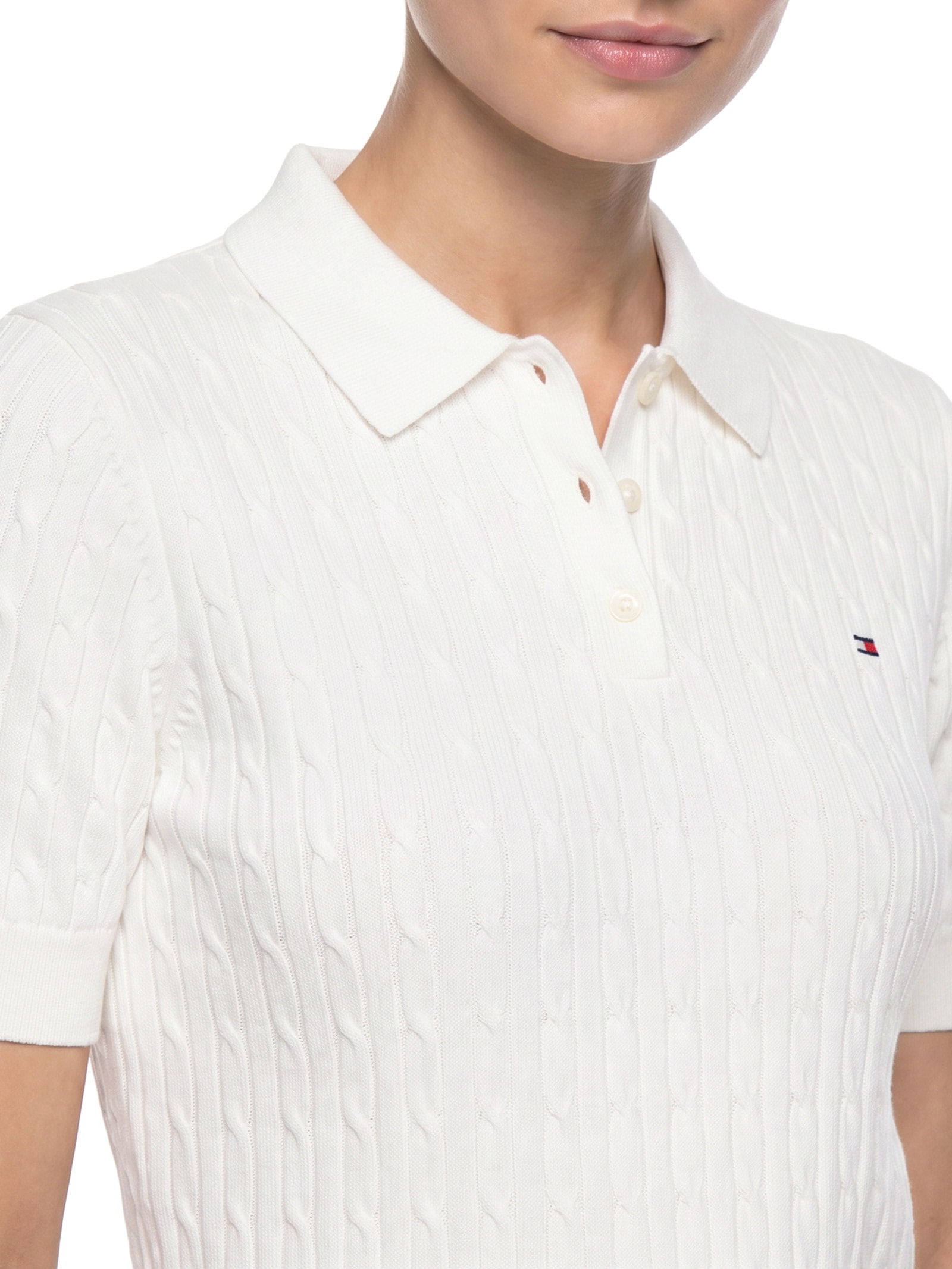 Polo Feminina Co Cable S/S NK Branco Tommy Hilfiger