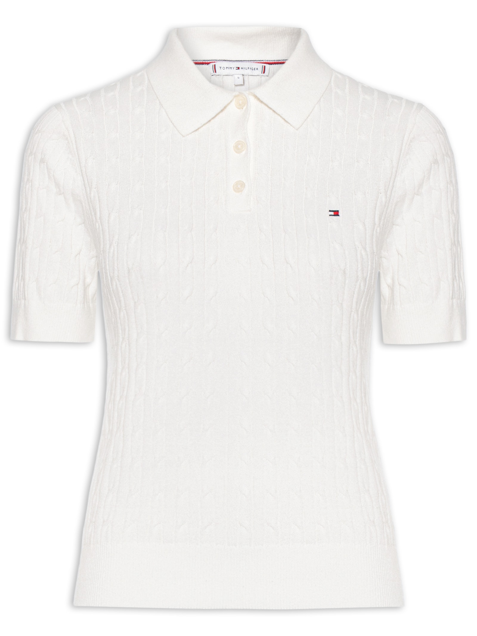 Polo Feminina Co Cable S/S NK Branco Tommy Hilfiger