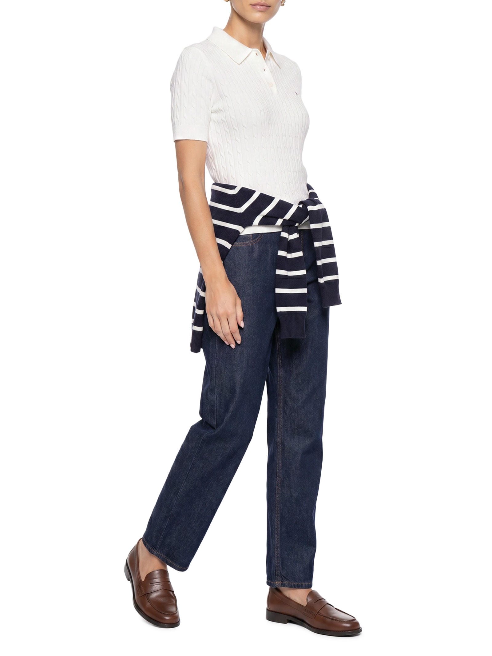 Polo Feminina Co Cable S/S NK Branco Tommy Hilfiger