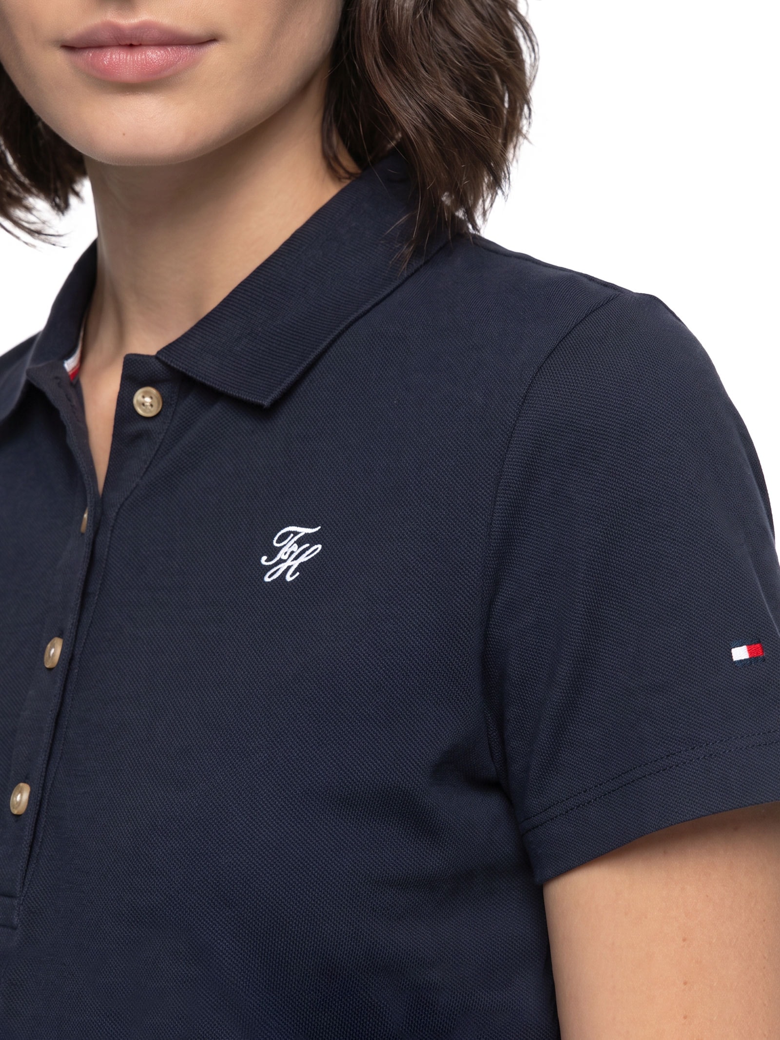 Polo Feminina Co Piquê S/S Script Azul Tommy Hilfiger