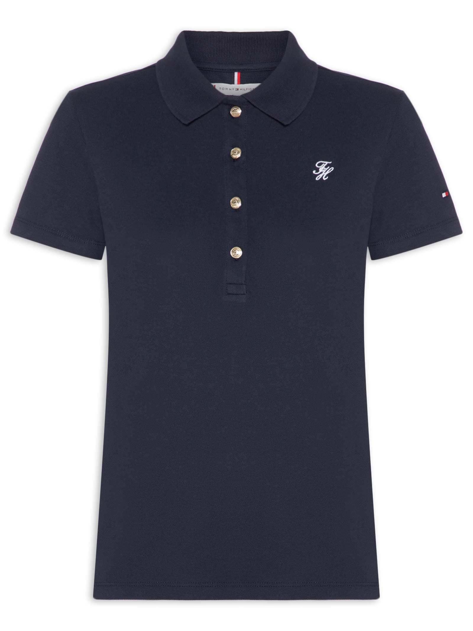 Polo Feminina Co Piquê S/S Script Azul Tommy Hilfiger