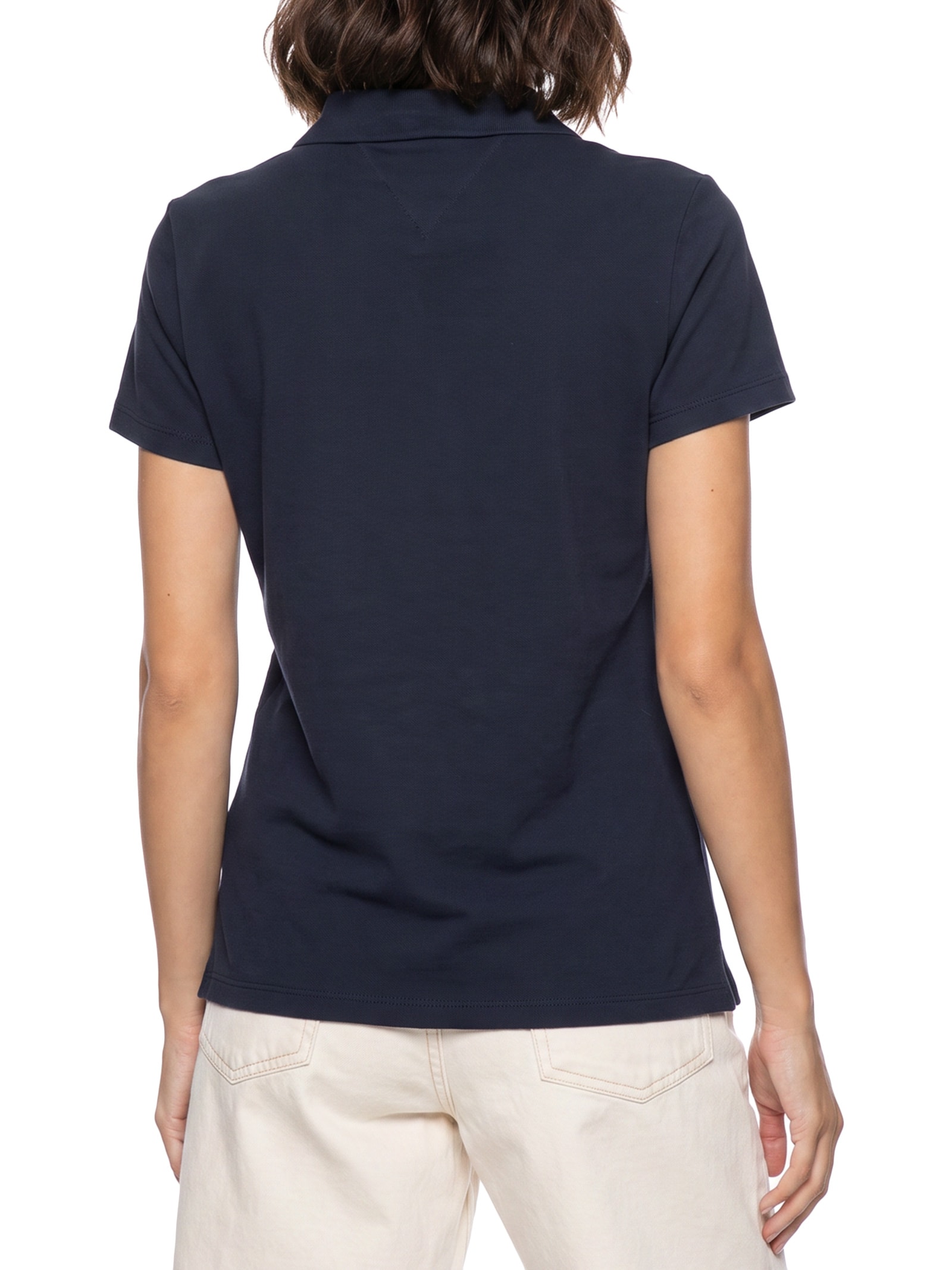Polo Feminina Co Piquê S/S Script Azul Tommy Hilfiger