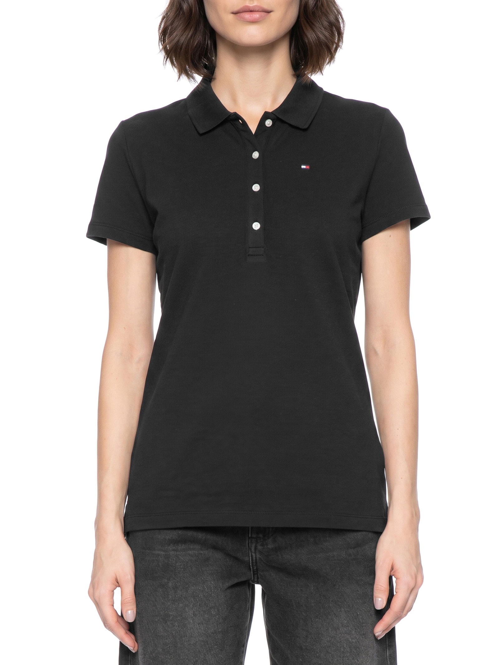 Polo Feminina Cotton Piquê Classic Preto Tommy Hilfiger