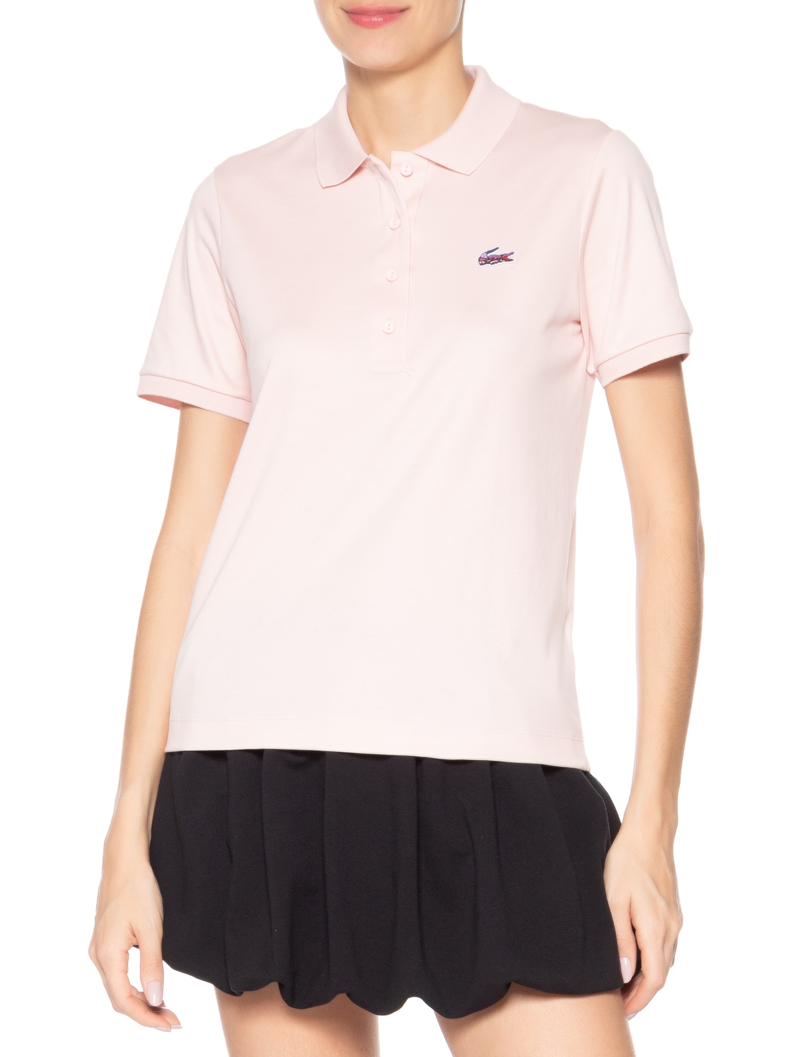 Polo Feminina Croco Bordada Metálico Rosa Lacoste