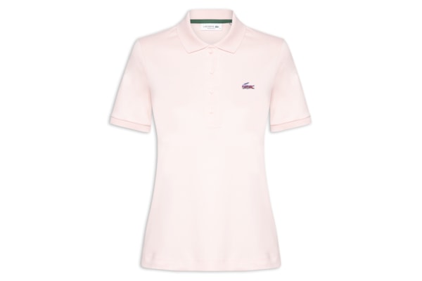 Polo Feminina Croco Bordada Metálico - Rosa