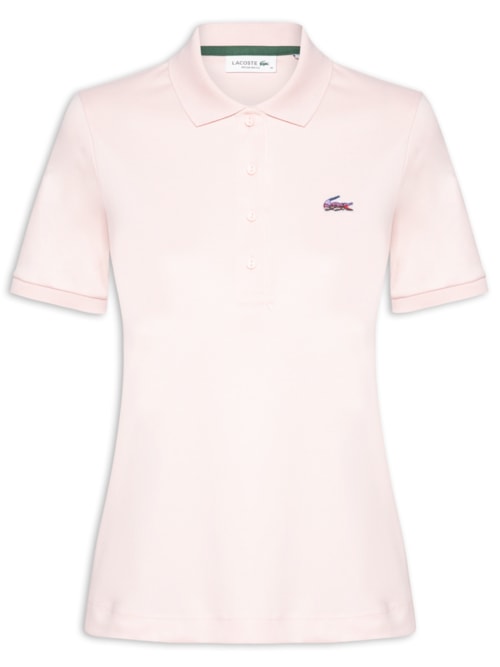 Polo Feminina Croco Bordada Metálico – Rosa