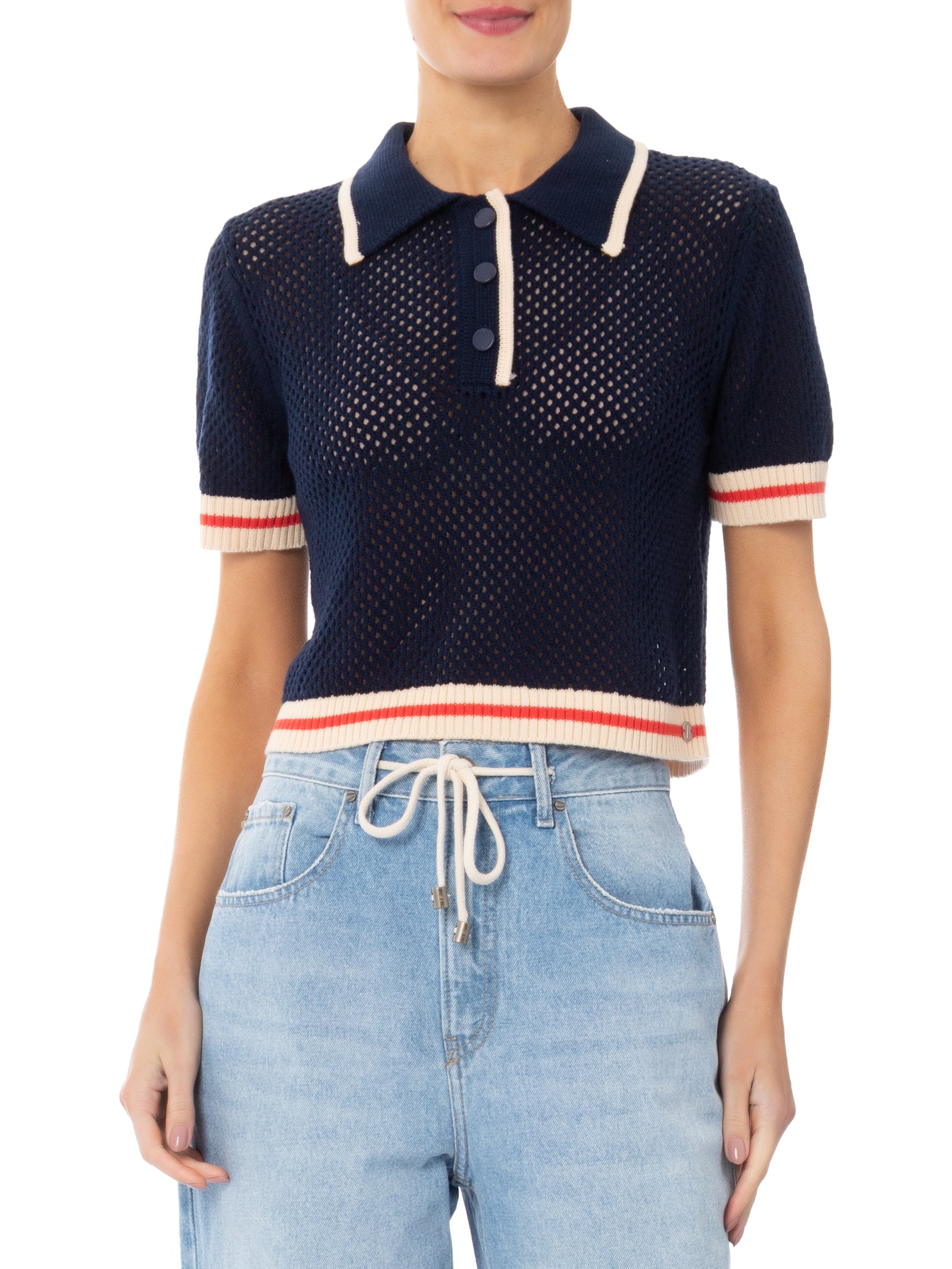 Polo Feminina de Tricot Azul Animale Jeans