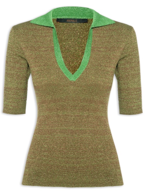 Polo Feminina Decote V Tricot – Verde