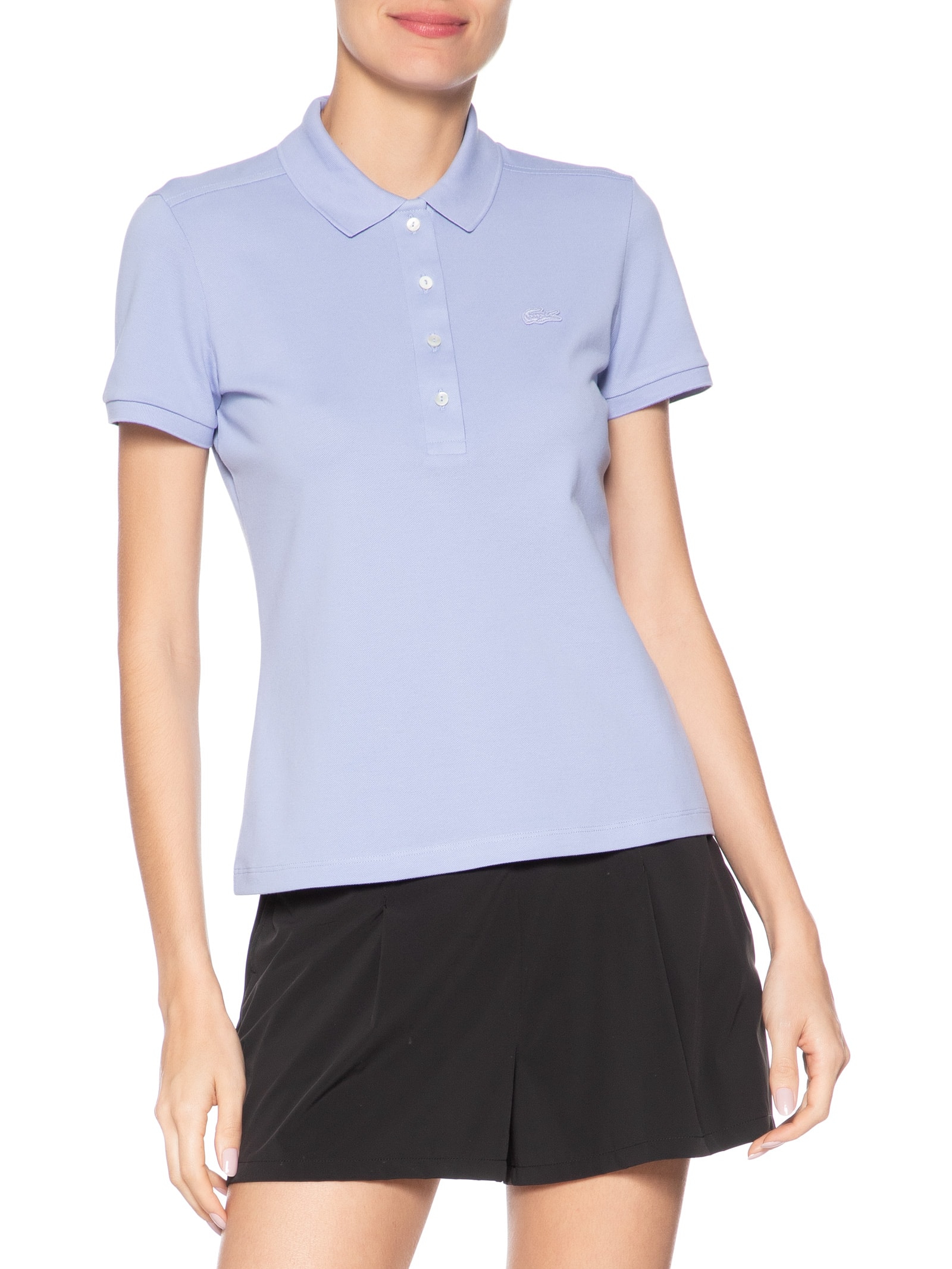 Polo Feminina Em Piquet De Algodão Azul Lacoste