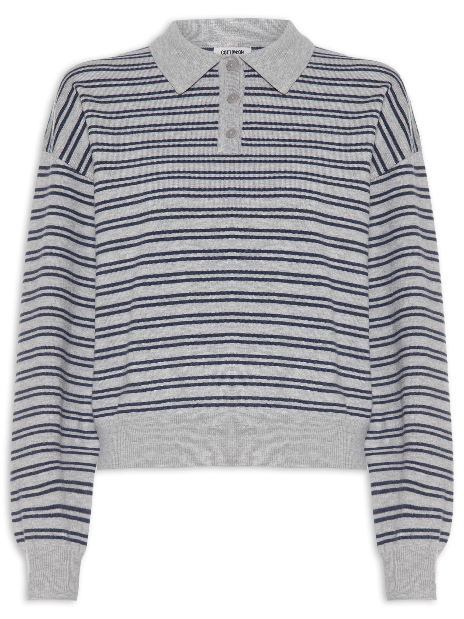 Polo Feminina Manga Curta Boxy Ls Knit Cinza Cotton On
