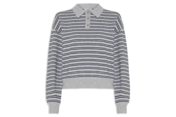 Polo Feminina Manga Curta Boxy Ls Knit - Cinza