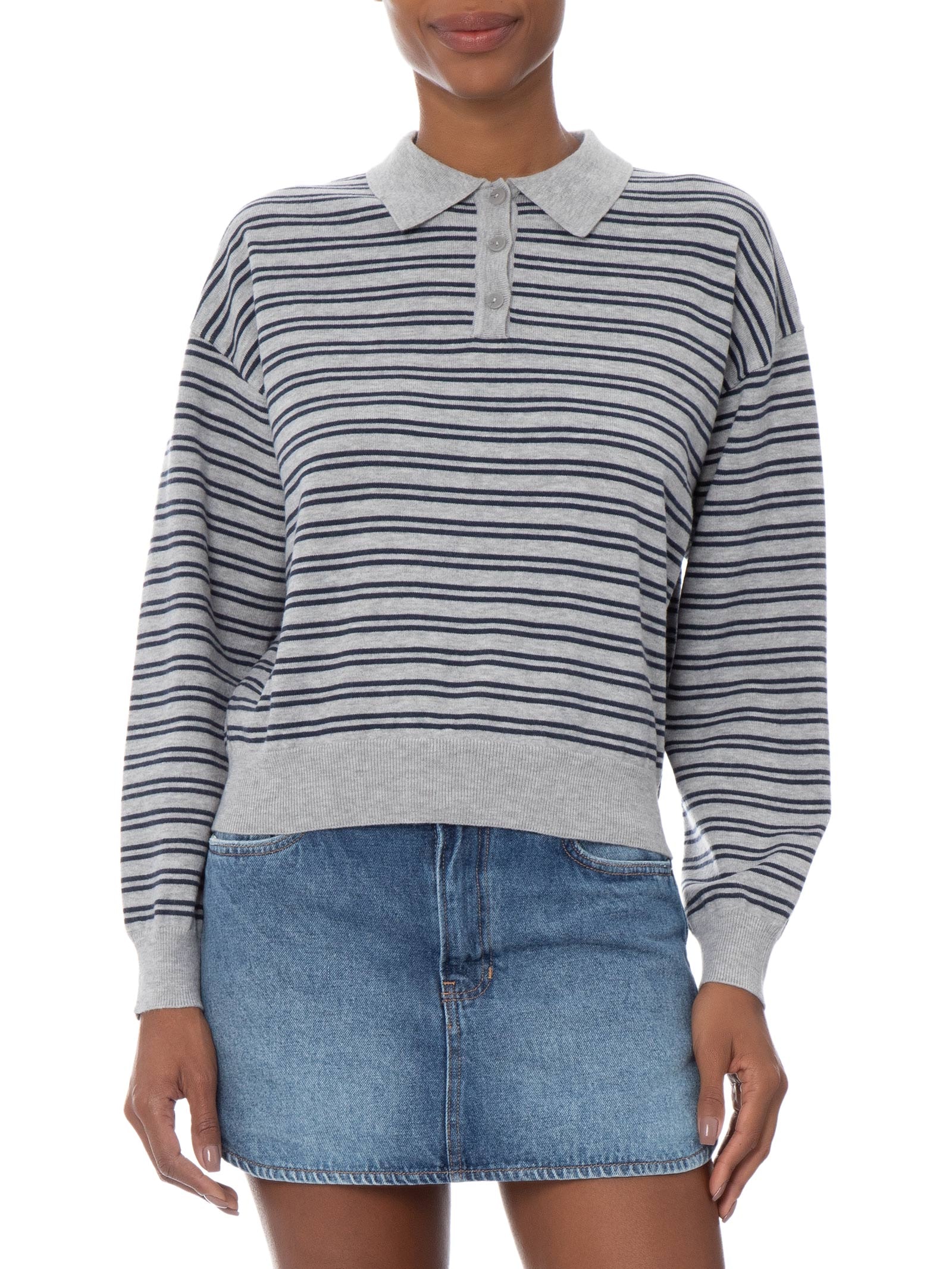Polo Feminina Manga Curta Boxy Ls Knit Cinza Cotton On