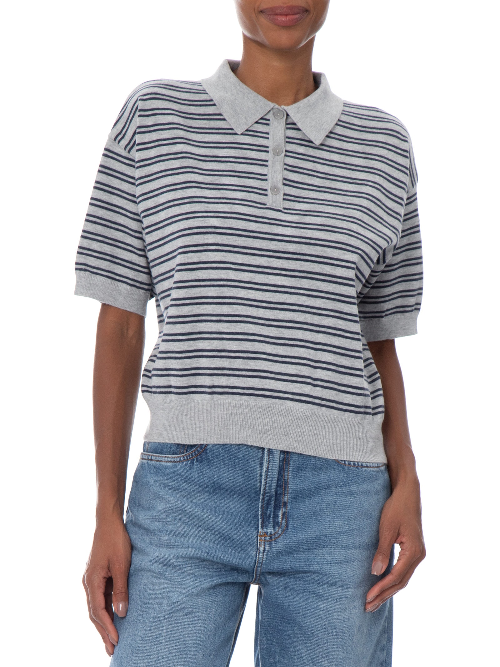 Polo Feminina Manga Curta Sara Ss Knit  Cinza Cotton On
