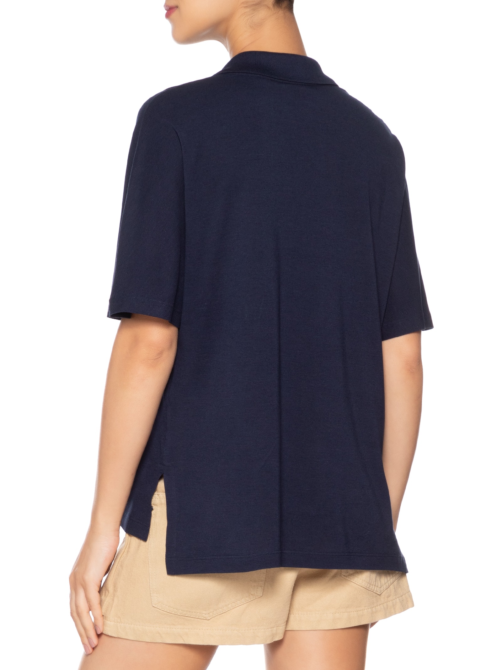 Polo Feminina Sem Botão Fluid Piquet Relaxed Fit Azul Lacoste