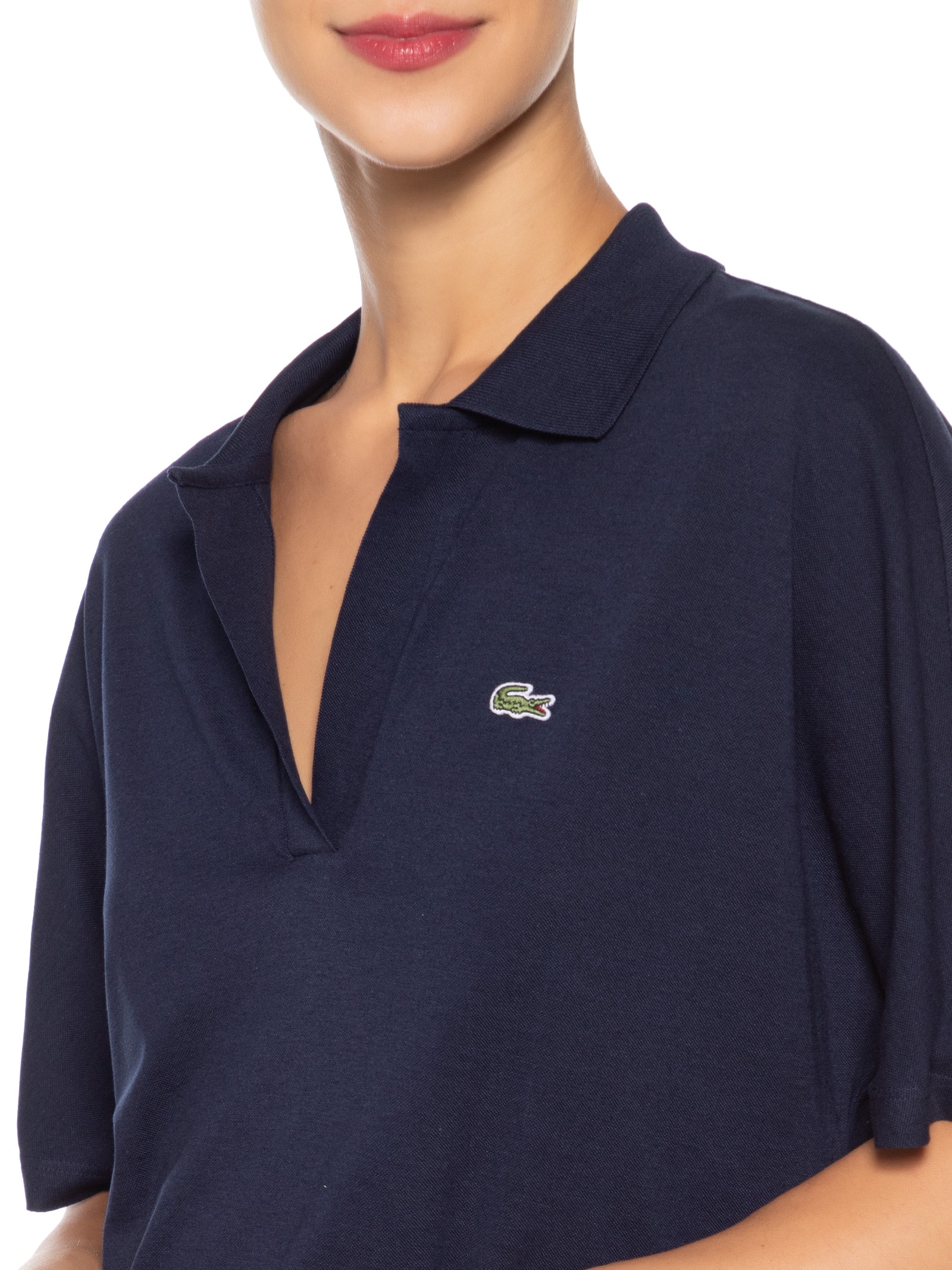 Polo Feminina Sem Botão Fluid Piquet Relaxed Fit Azul Lacoste