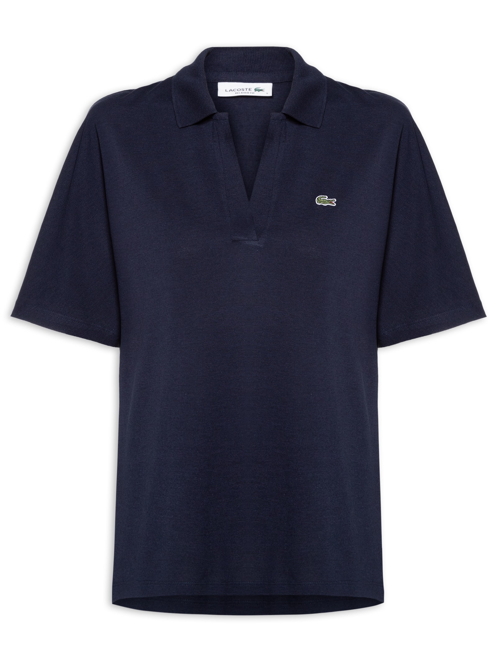 Polo Feminina Sem Botão Fluid Piquet Relaxed Fit Azul Lacoste