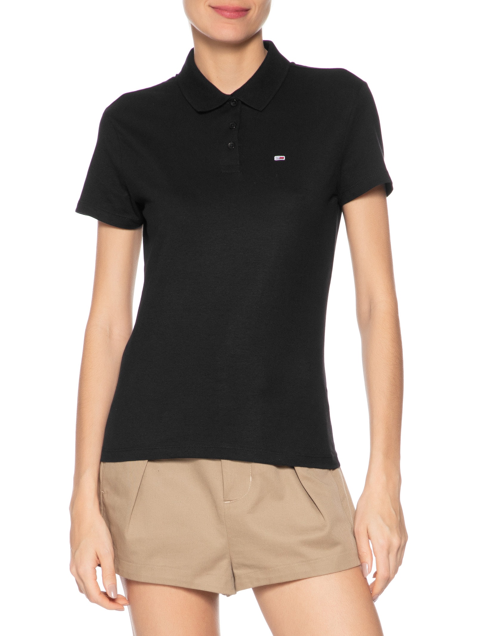 Polo Feminina Slim Essential Preto Tommy Jeans