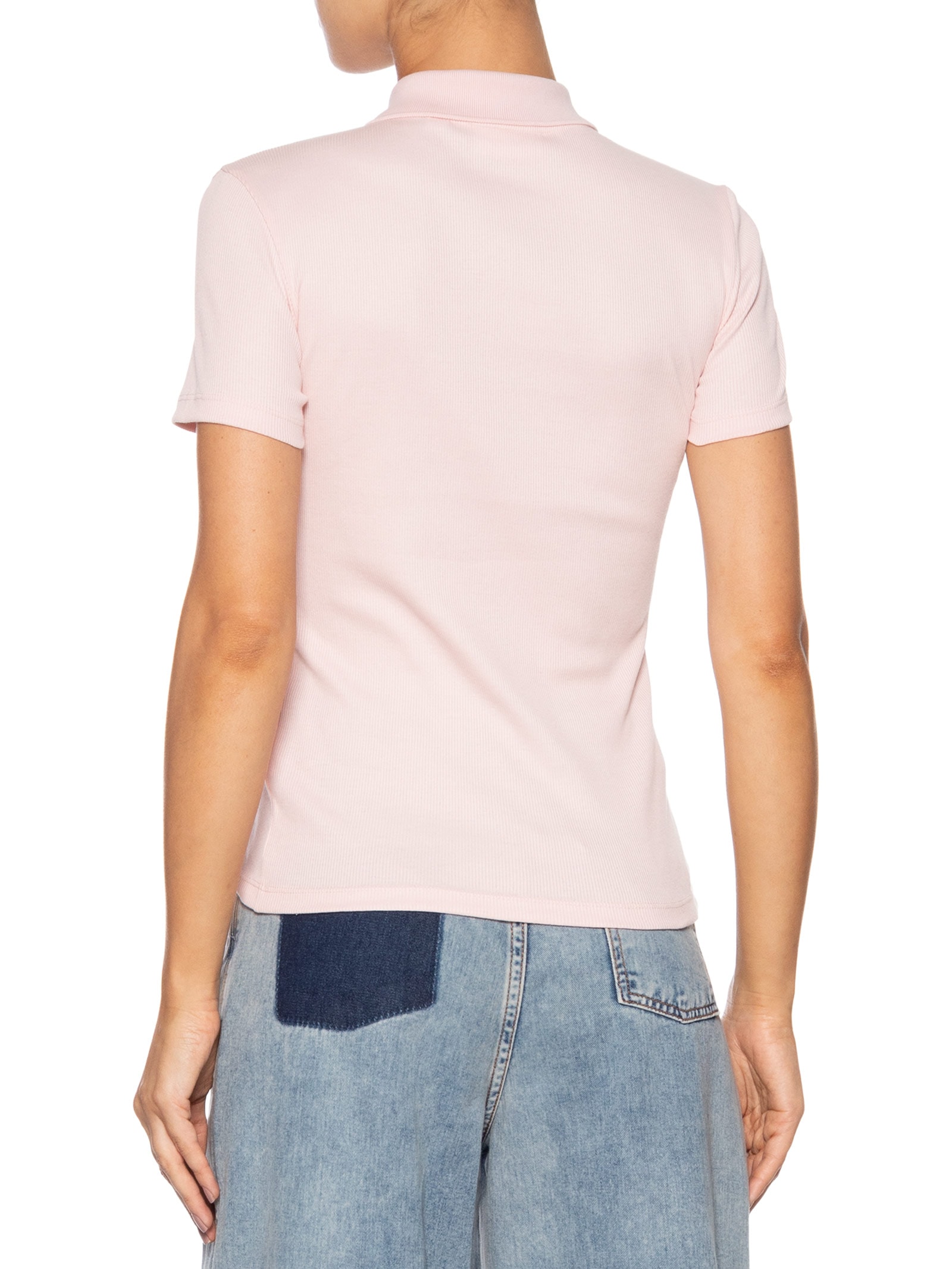 Polo Feminina Slim Fit Algodão Canelado Rosa Lacoste