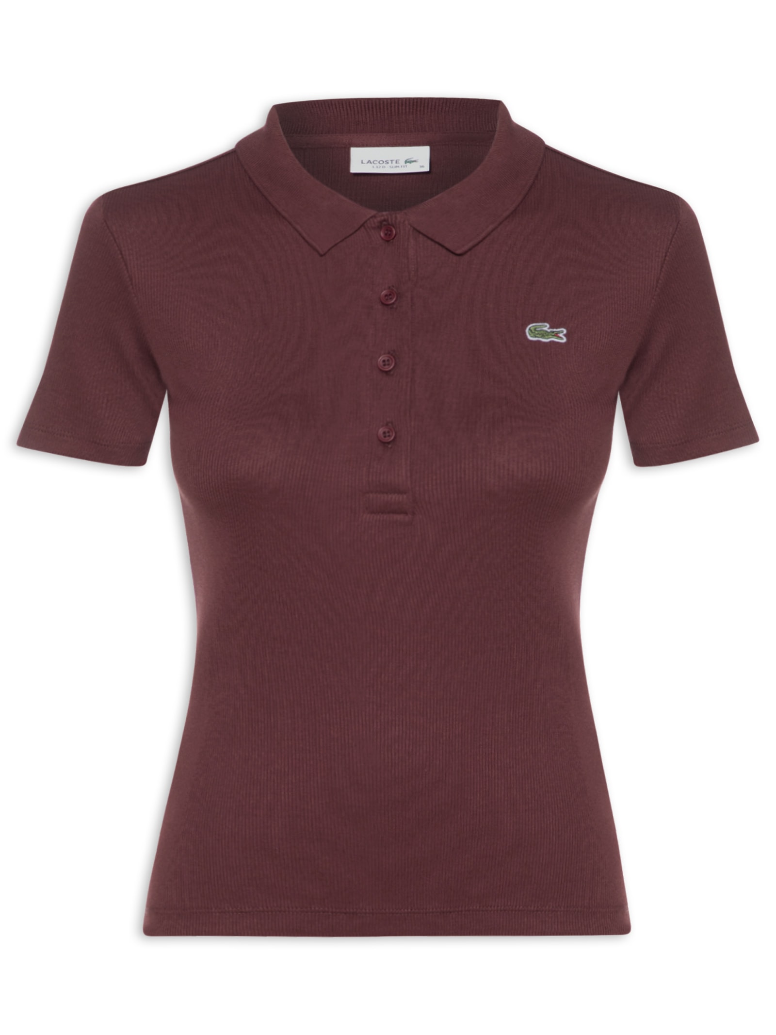 Polo Feminina Slim Fit Em Algodão Canelado Marrom Lacoste