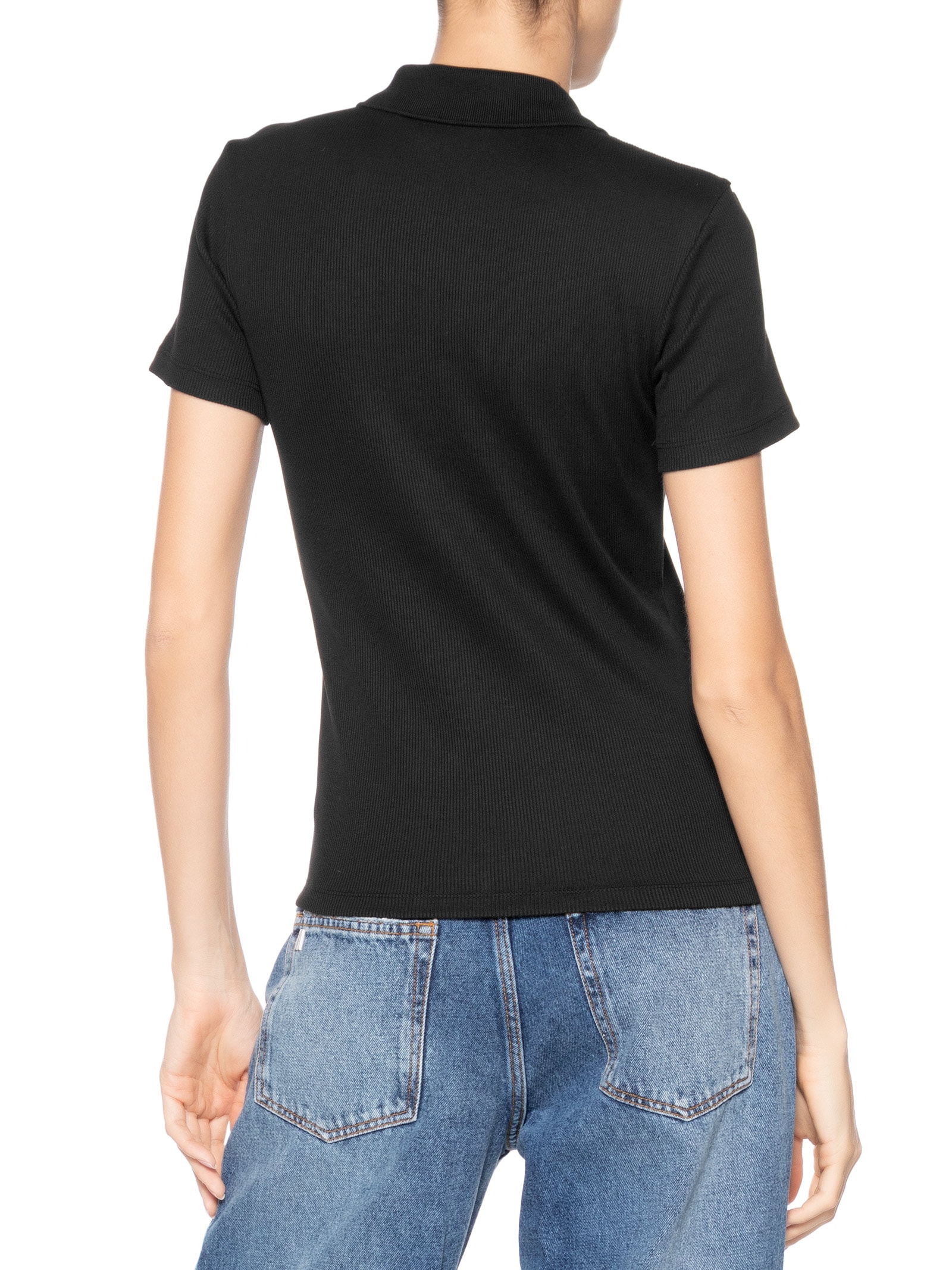 Polo Feminina Slim Fit Em Algodão Preto Lacoste