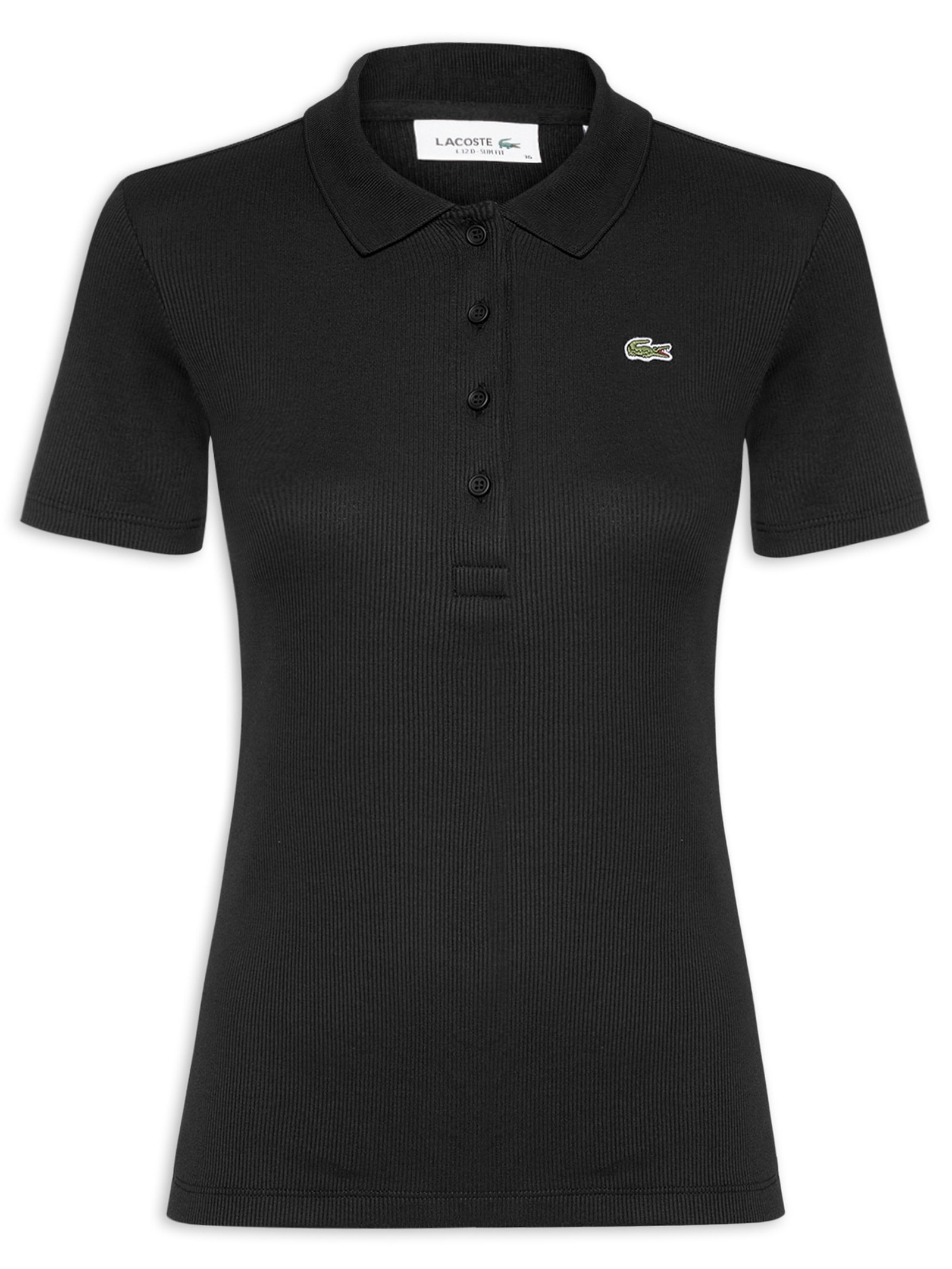 Polo Feminina Slim Fit Em Algodão Preto Lacoste
