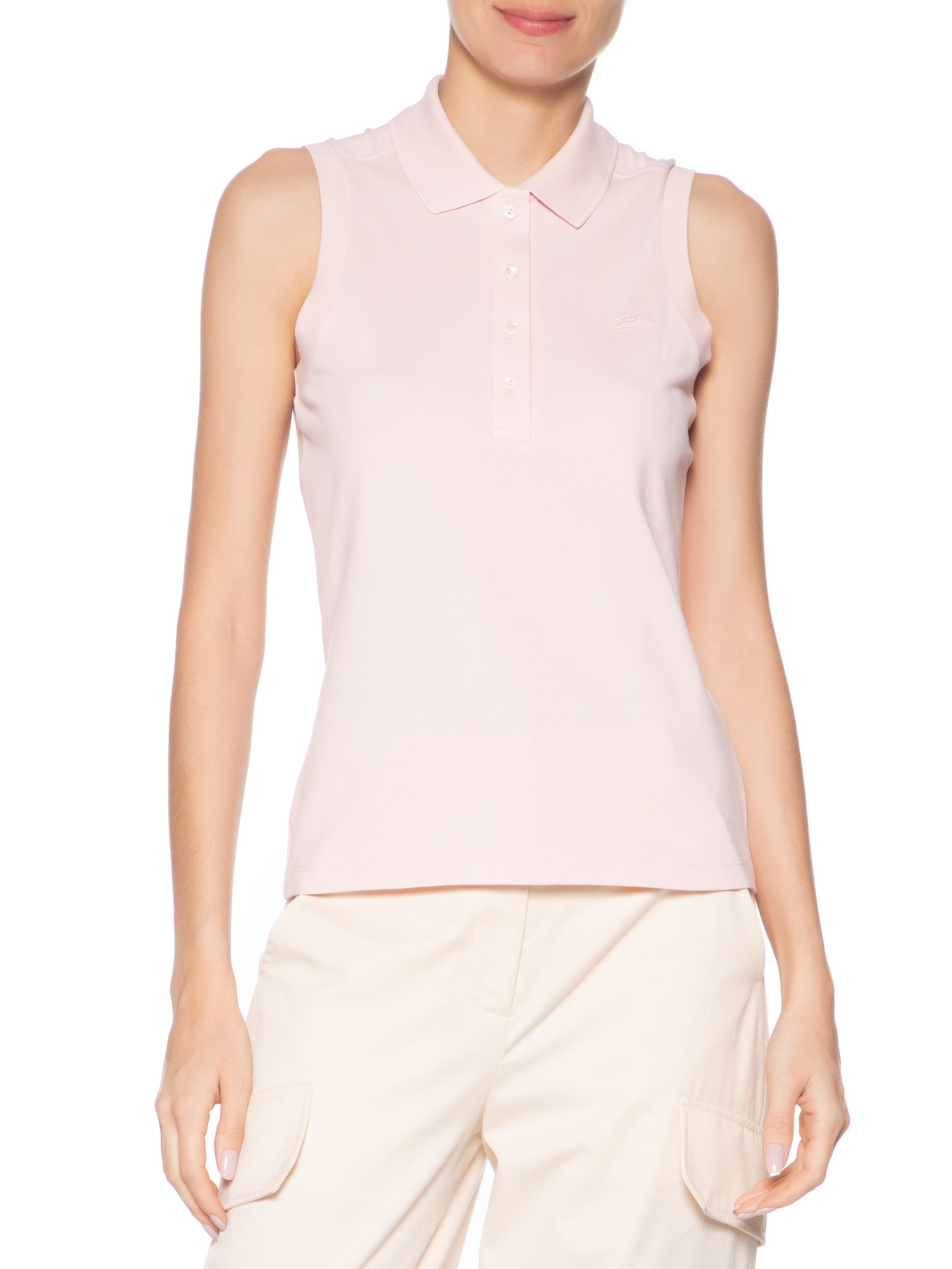 Polo Feminina Slim Fit Sem Mangas Rosa Lacoste