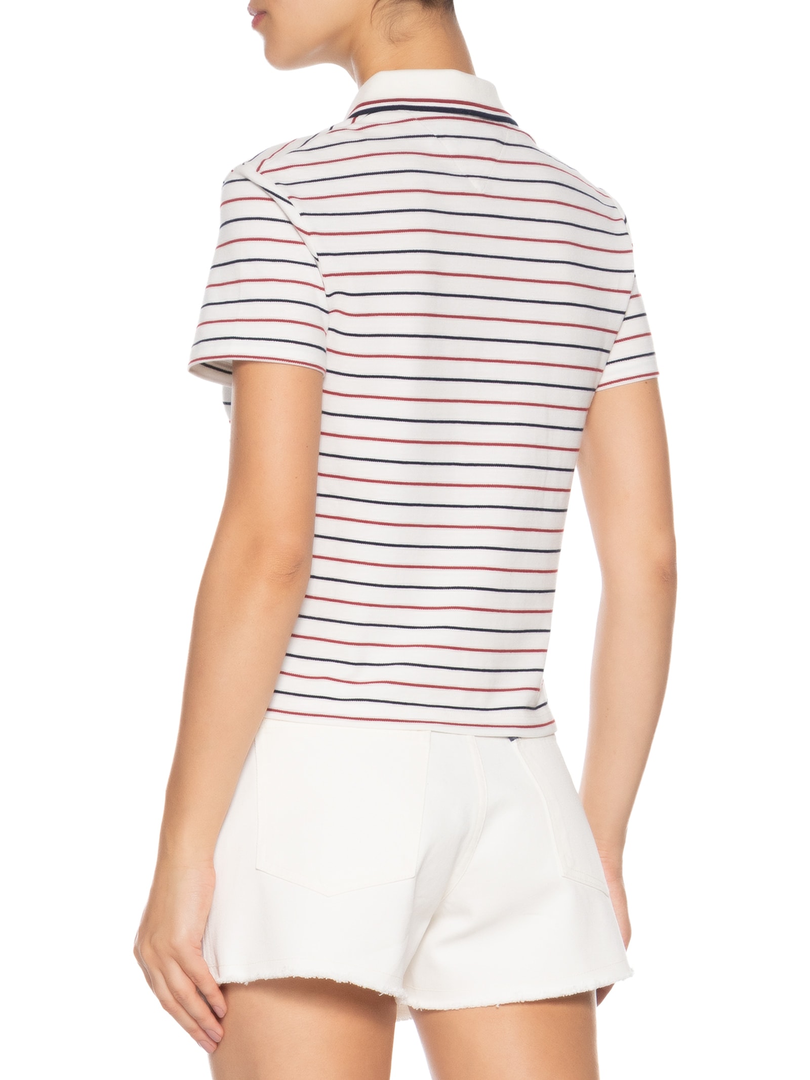 Polo Feminina Tipping Slim Button Down Branco Tommy Hilfiger