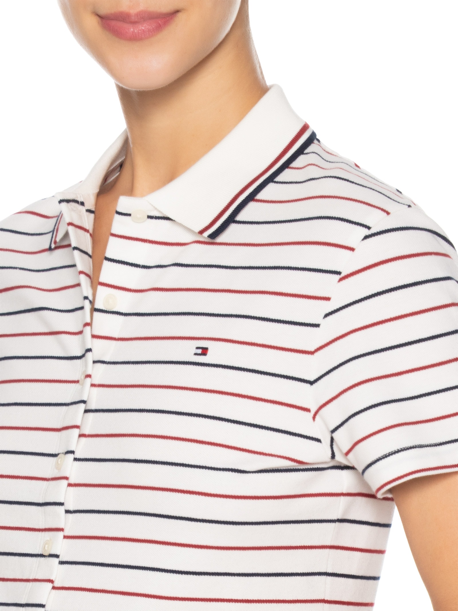 Polo Feminina Tipping Slim Button Down Branco Tommy Hilfiger