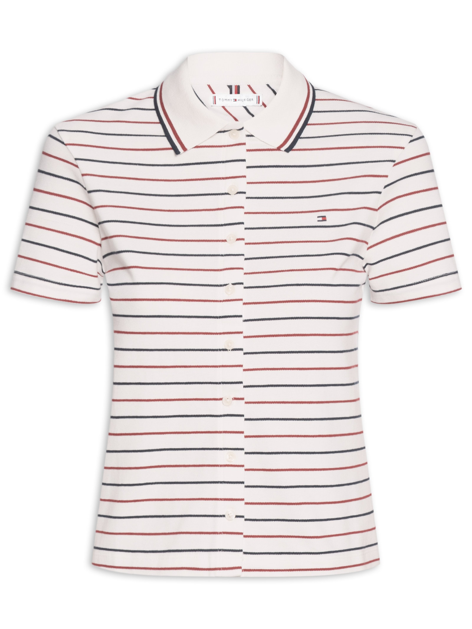 Polo Feminina Tipping Slim Button Down Branco Tommy Hilfiger