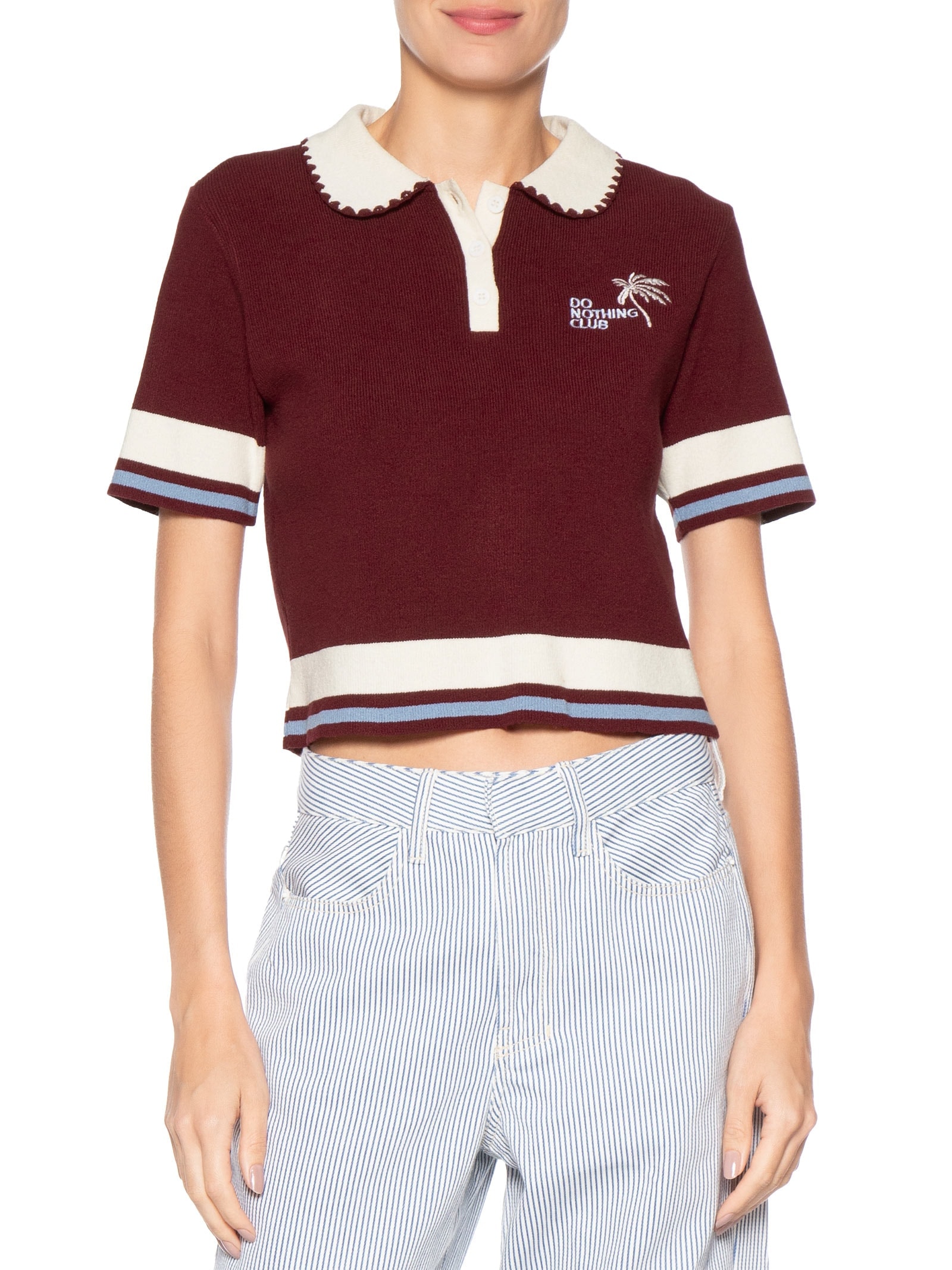 Polo Feminina Tricot Bordado Vermelho Dress To