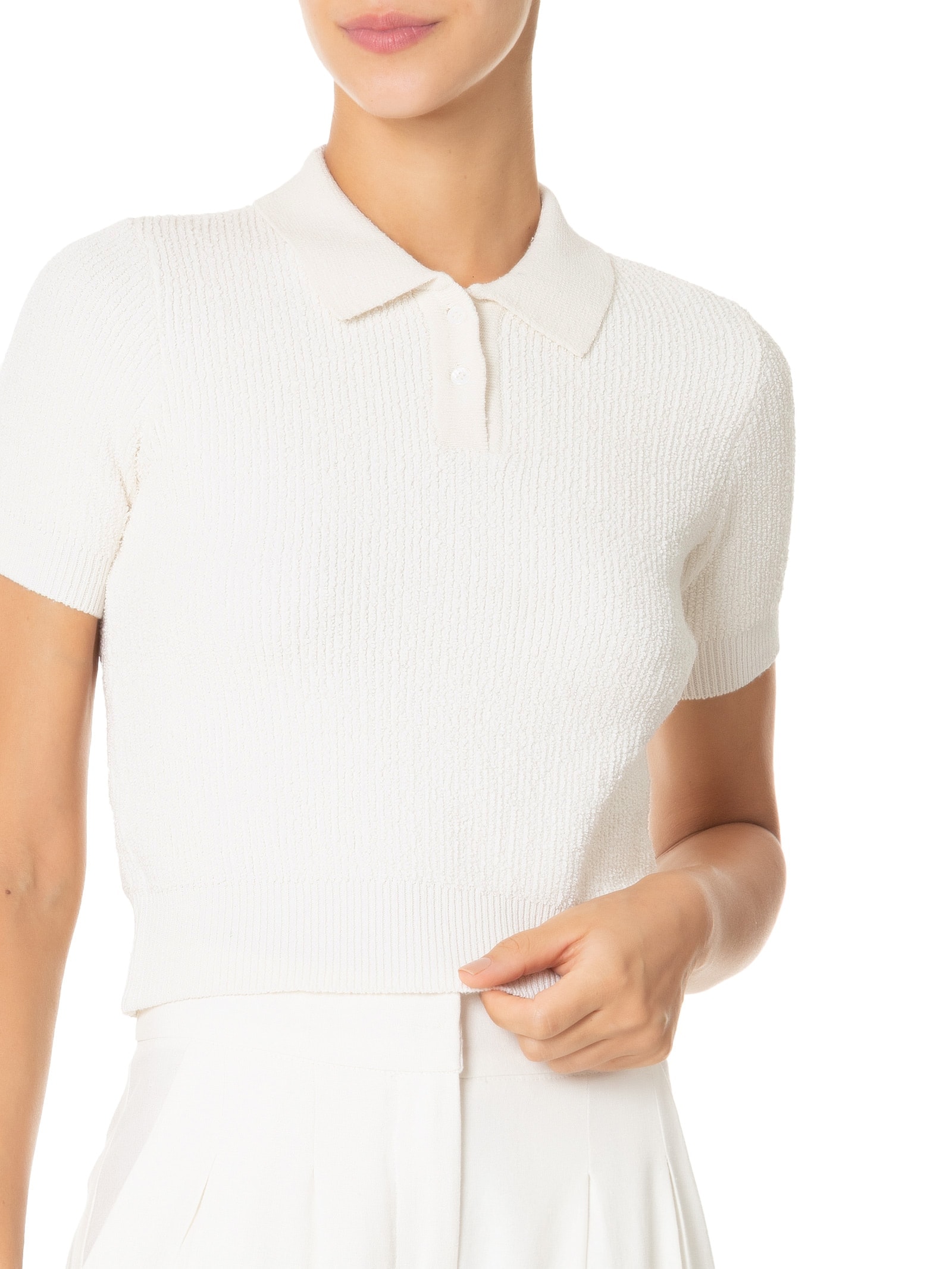 Polo Feminina Tricot Bouclet Fit Branco Osklen