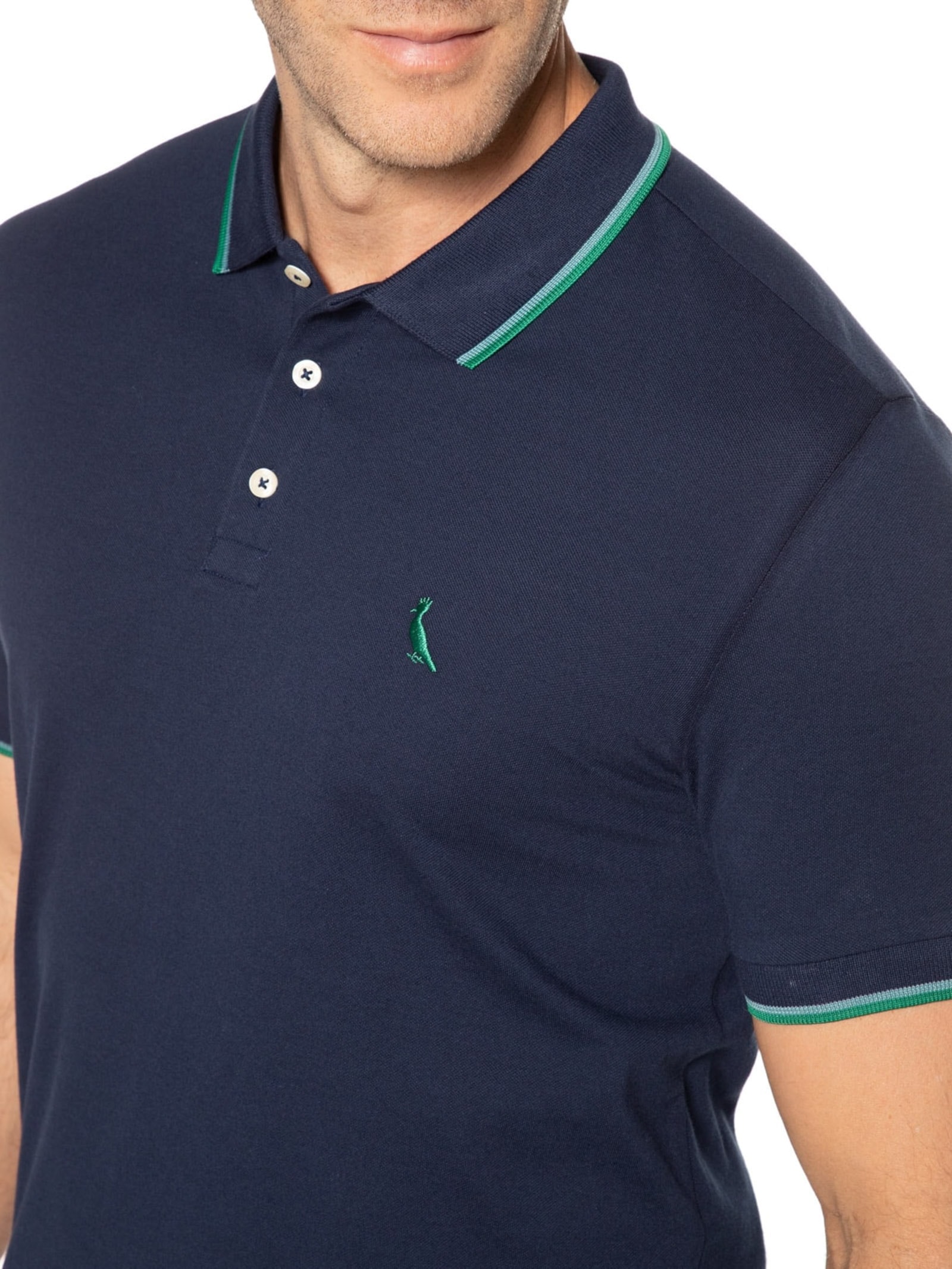 Polo Friso Duplo Masculina Azul Reserva