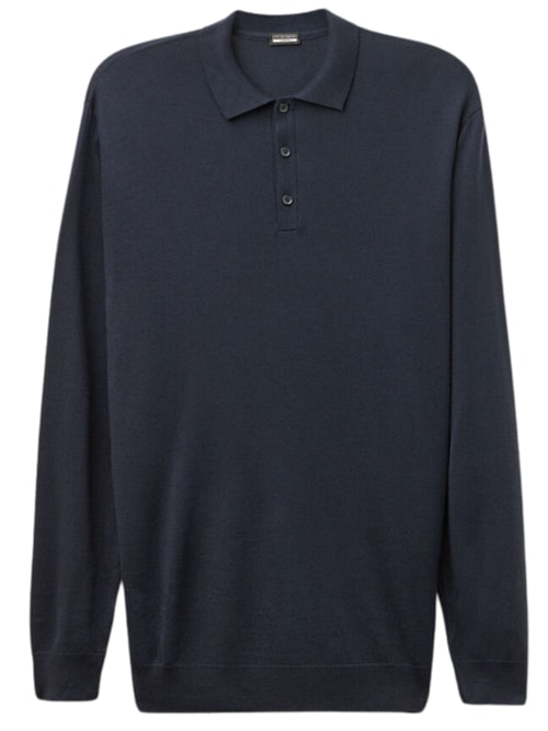 Polo Manga Comprida Em Viscose – Azul