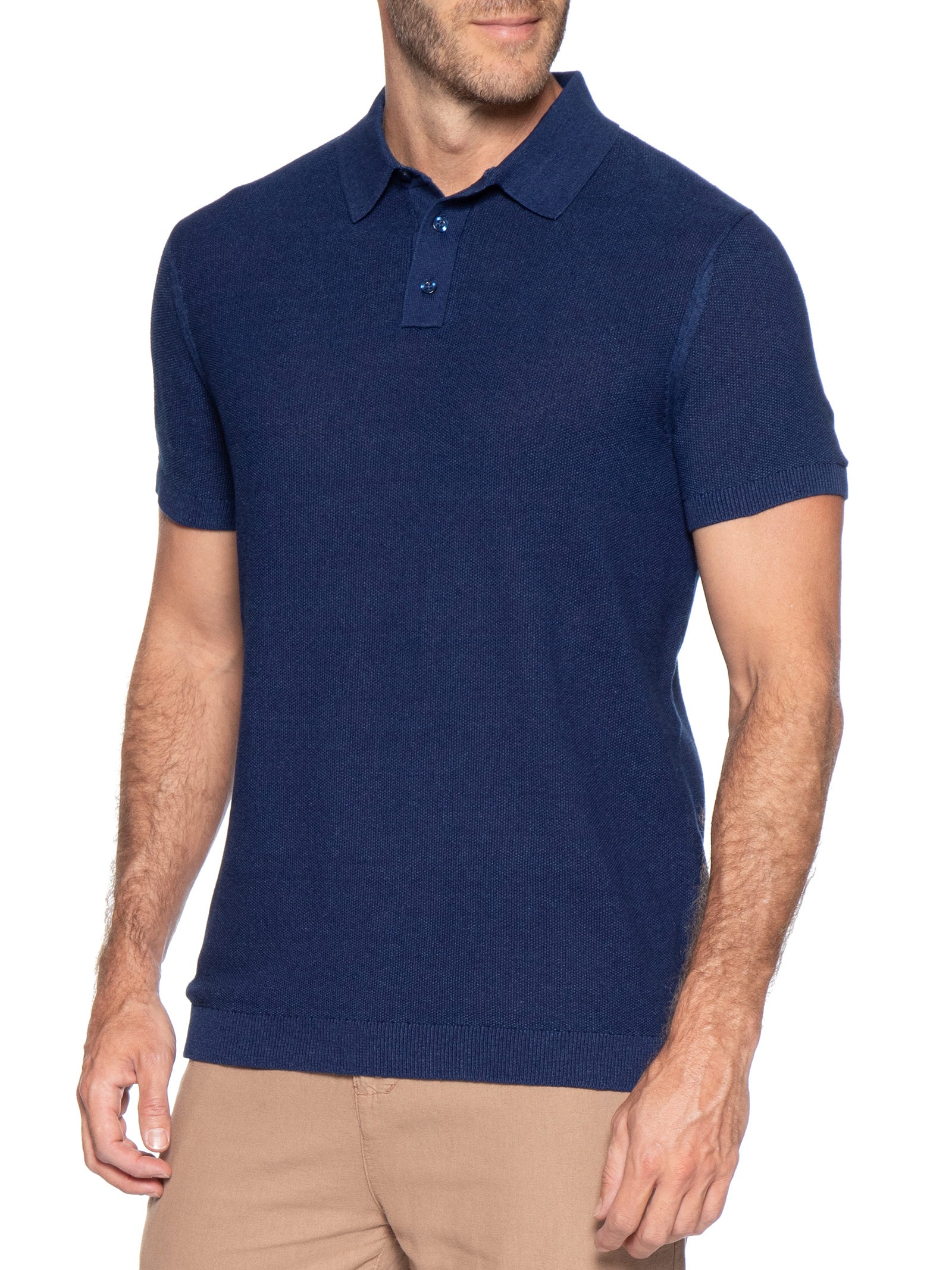 Polo Manga Curta Masculina Tricot Azul Foxton