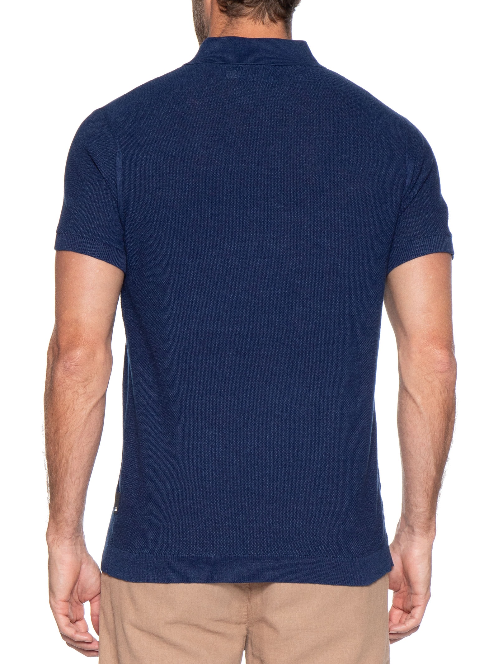 Polo Manga Curta Masculina Tricot Azul Foxton