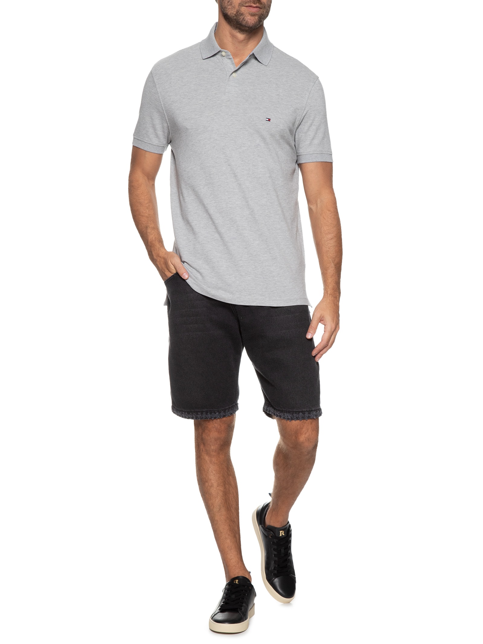 Polo Masculina 1985 Regular Fit Algodão Orgânico Cinza Tommy Hilfiger