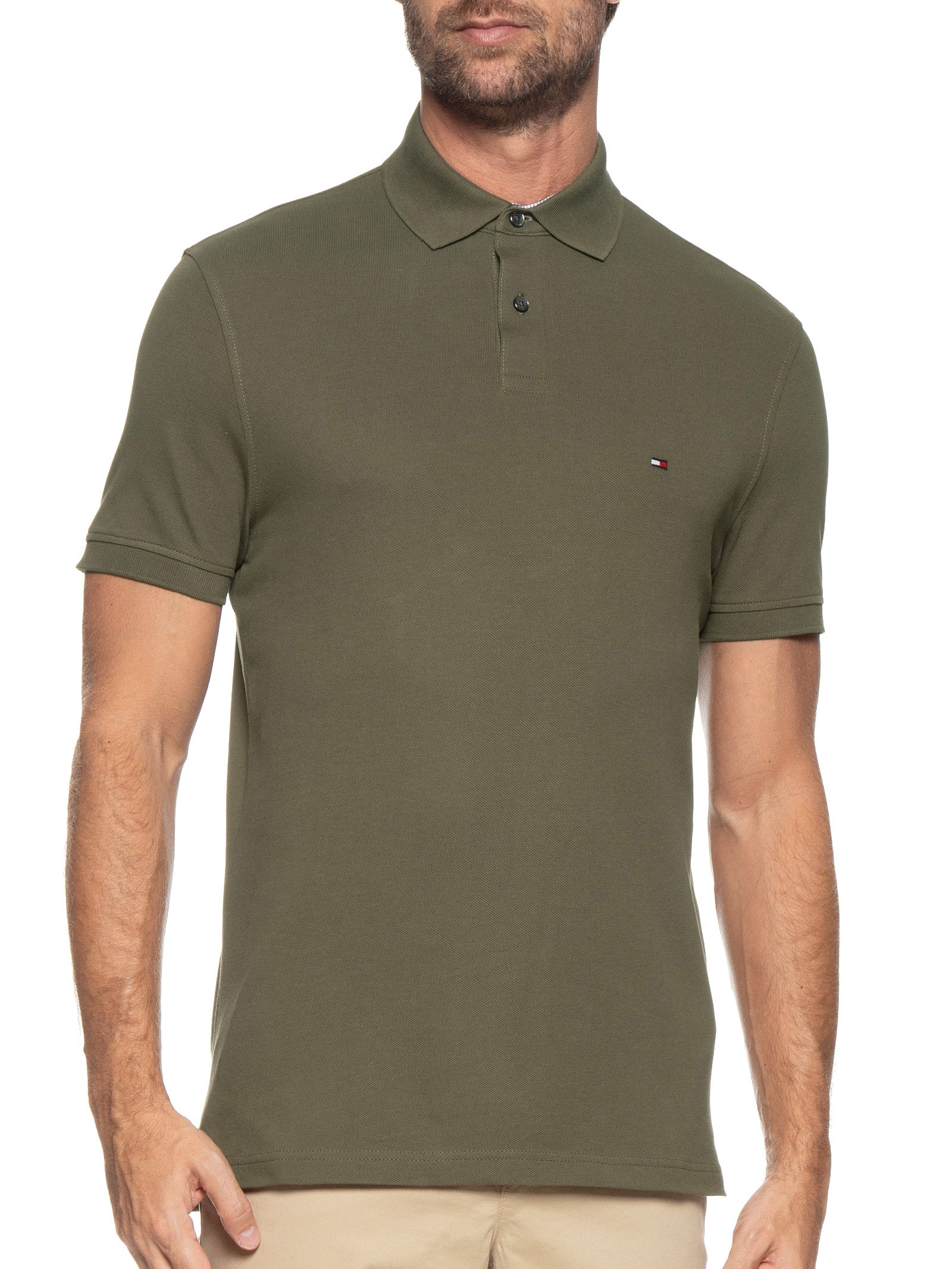 Polo Masculina 1985 Regular Fit Algodão Orgânico Verde   Tommy Hilfiger