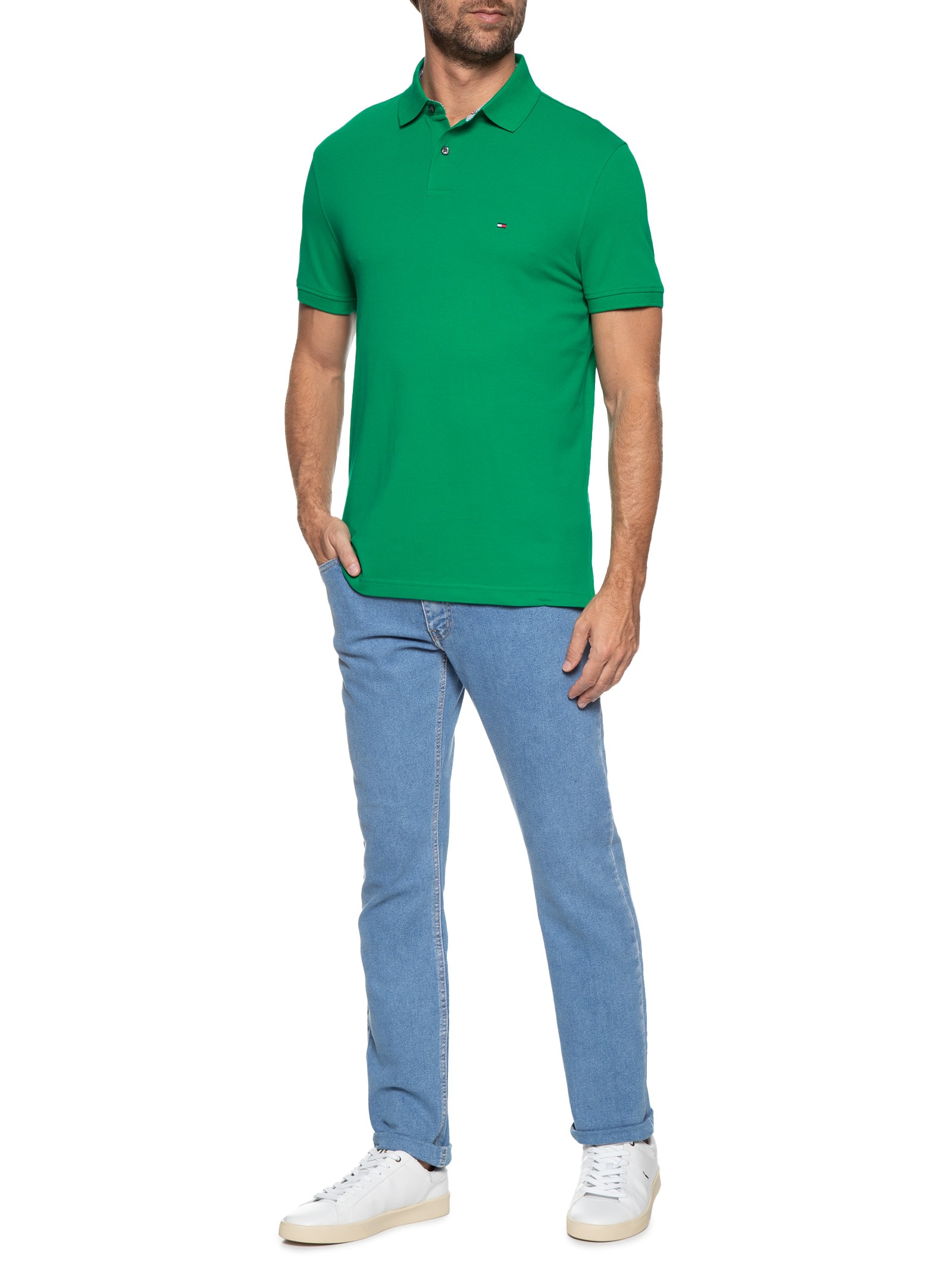 Polo Masculina 1985 Regular Fit Algodão Orgânico Verde   Tommy Hilfiger
