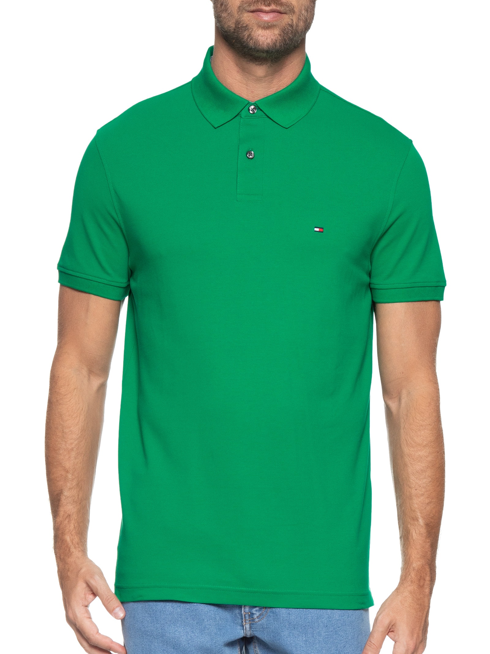 Polo Masculina 1985 Regular Fit Algodão Orgânico Verde   Tommy Hilfiger