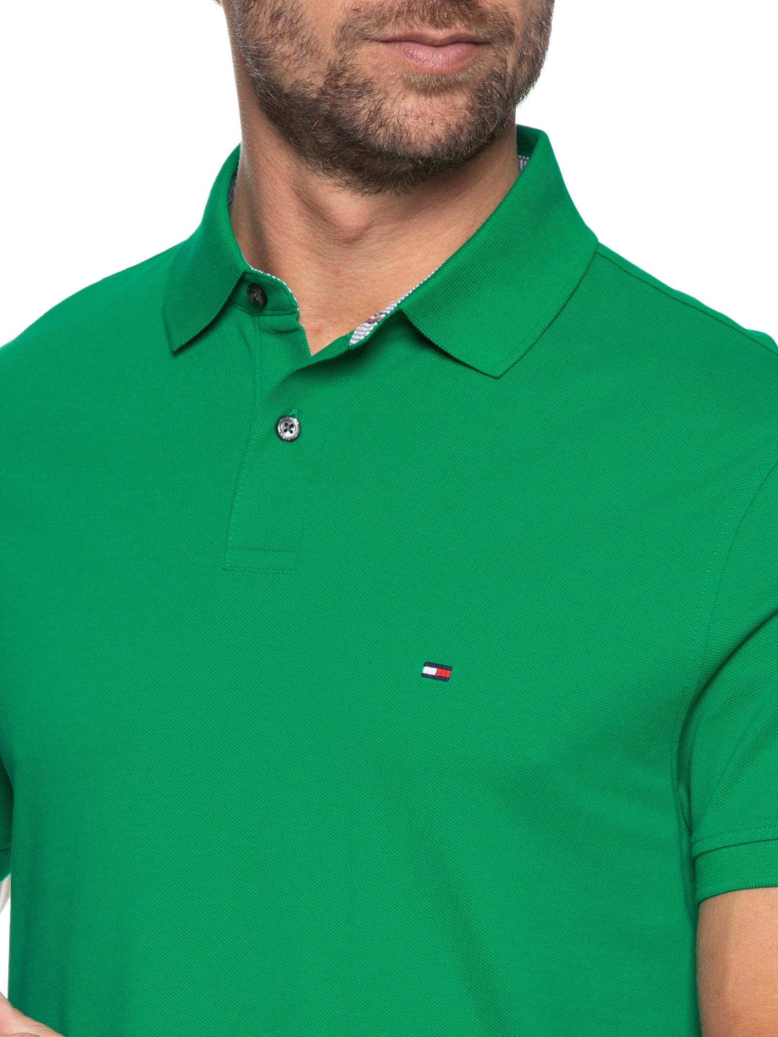 Polo Masculina 1985 Regular Fit Algodão Orgânico Verde   Tommy Hilfiger