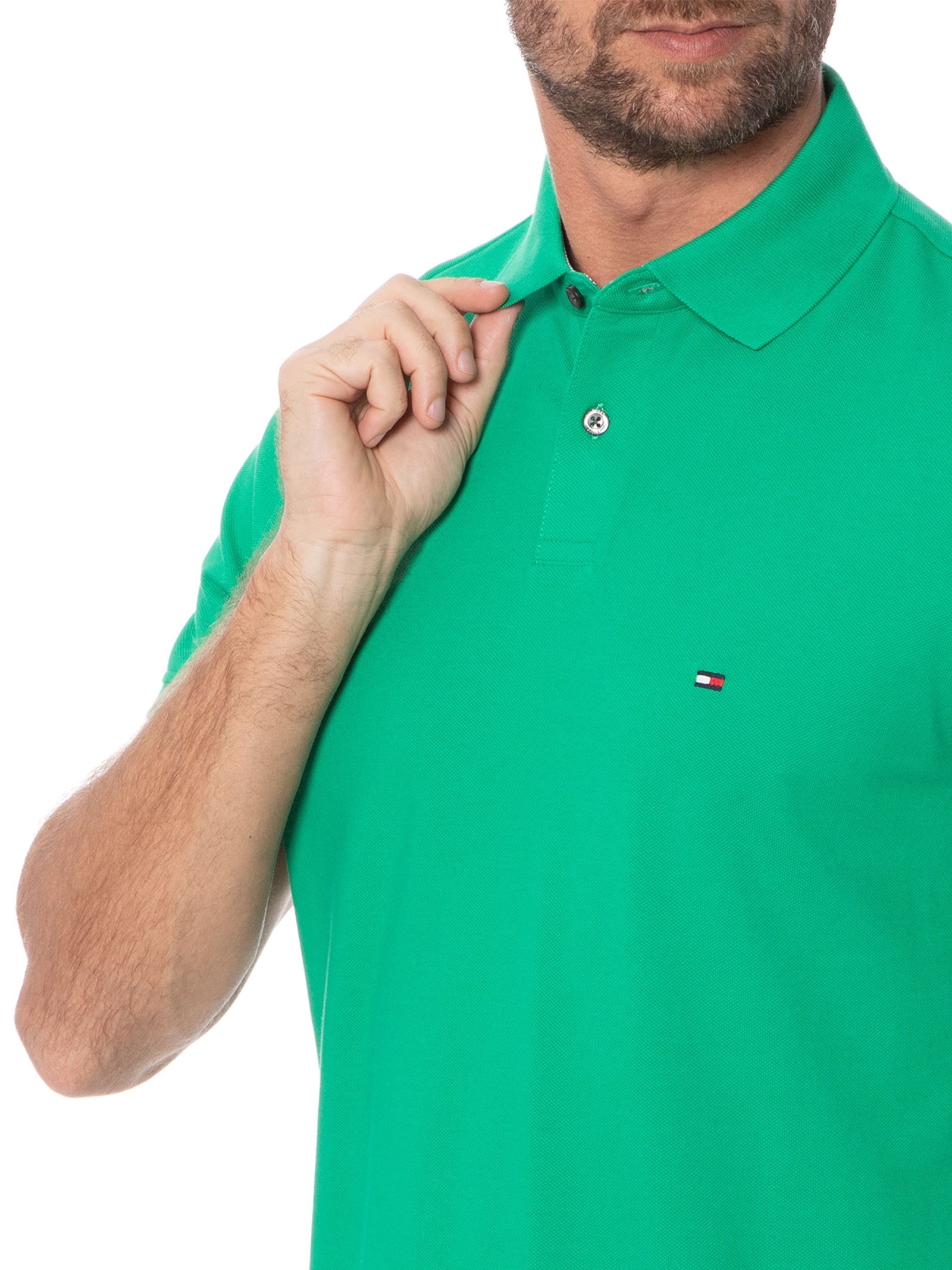 Polo Masculina 1985 Regular Fit Algodão Orgânico Verde   Tommy Hilfiger