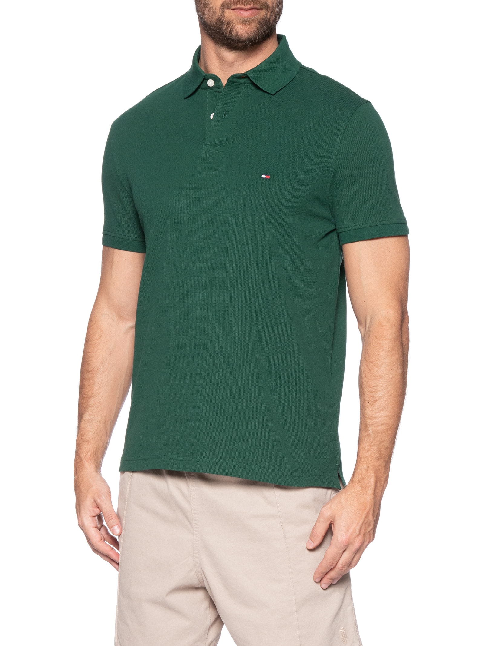 Polo Masculina 1985 Regular Fit Algodão Orgânico Verde   Tommy Hilfiger