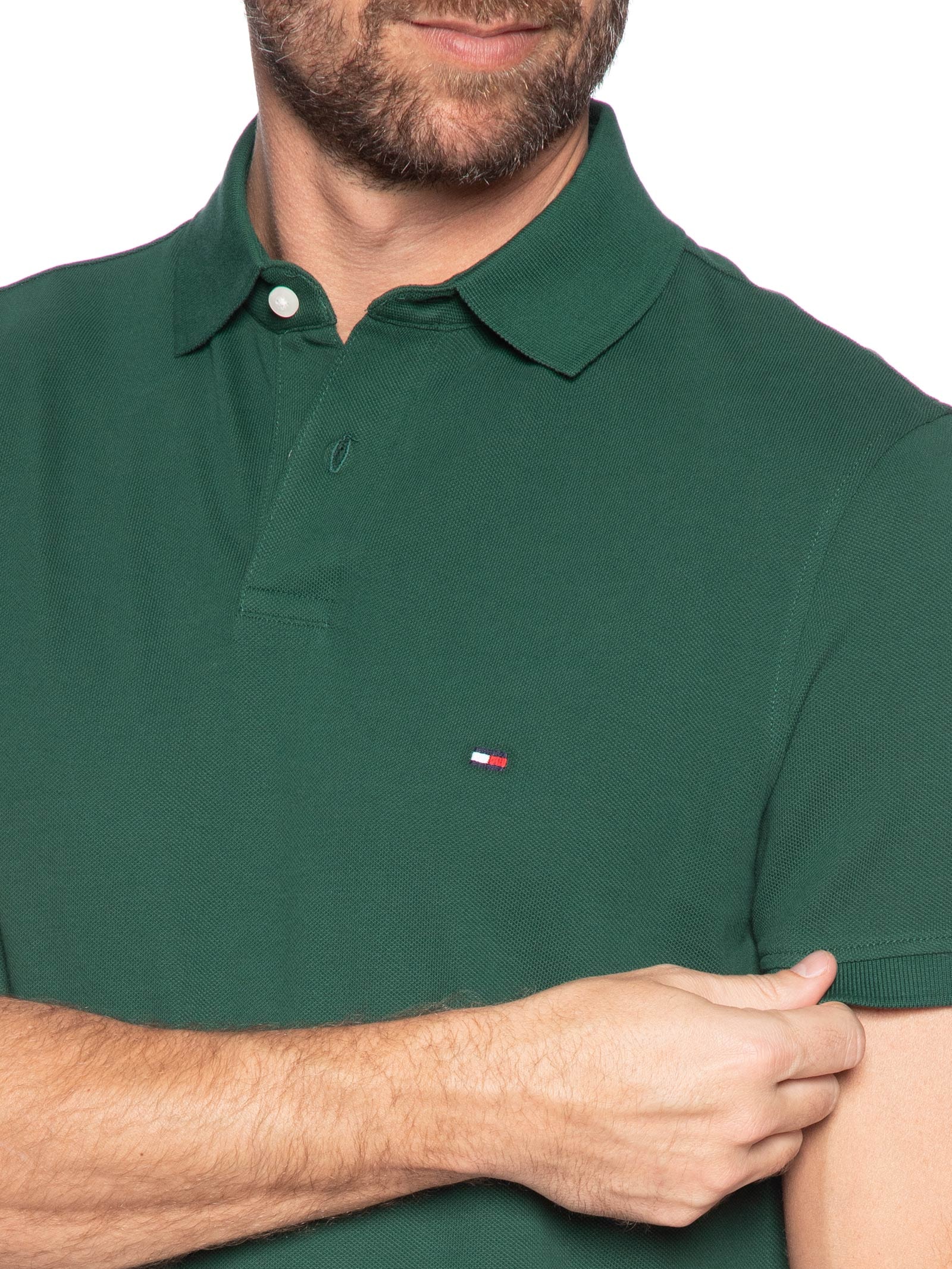 Polo Masculina 1985 Regular Fit Algodão Orgânico Verde   Tommy Hilfiger