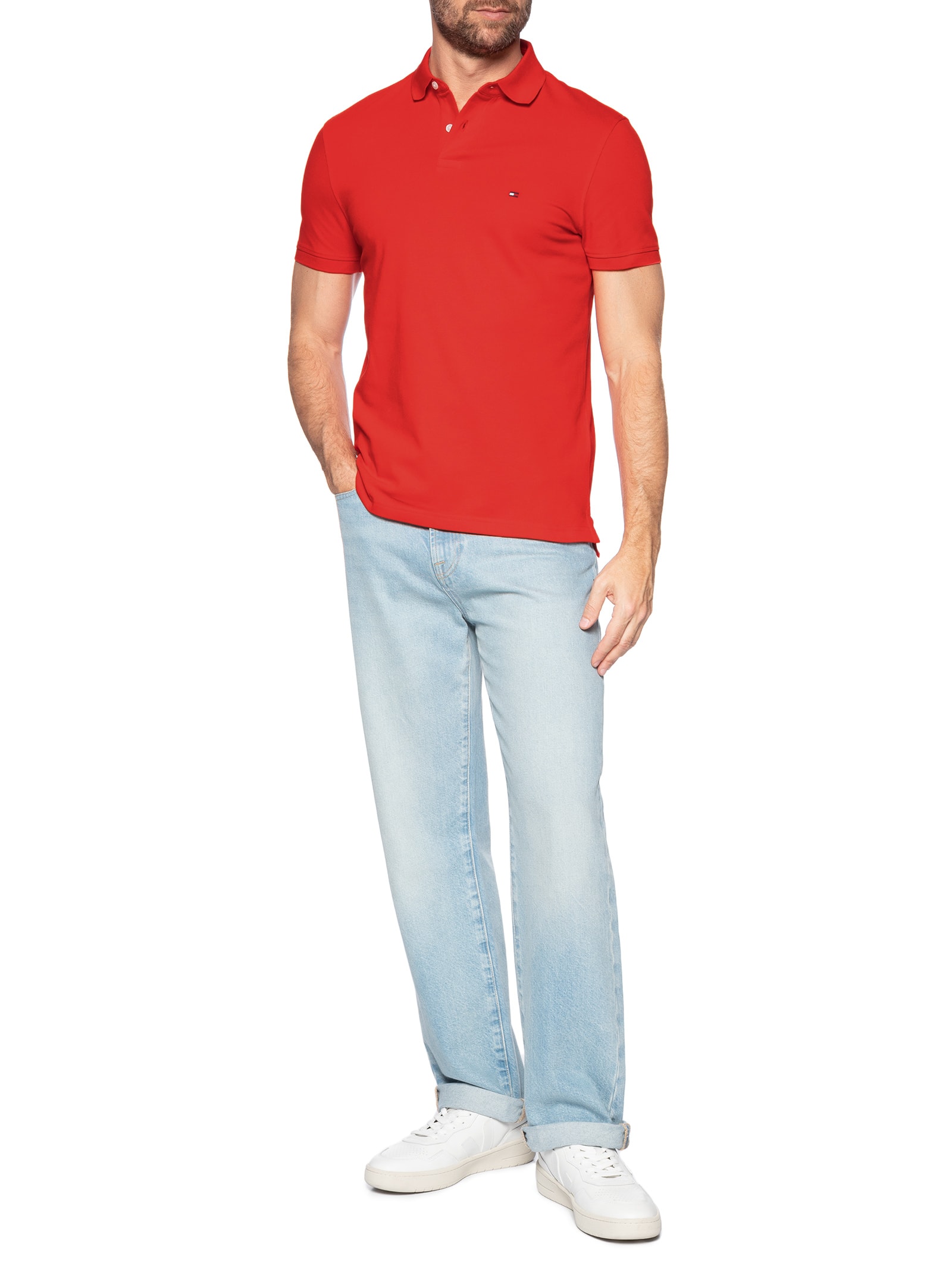 Polo Masculina 1985 Regular Fit Algodão Orgânico Vermelho Tommy Hilfiger