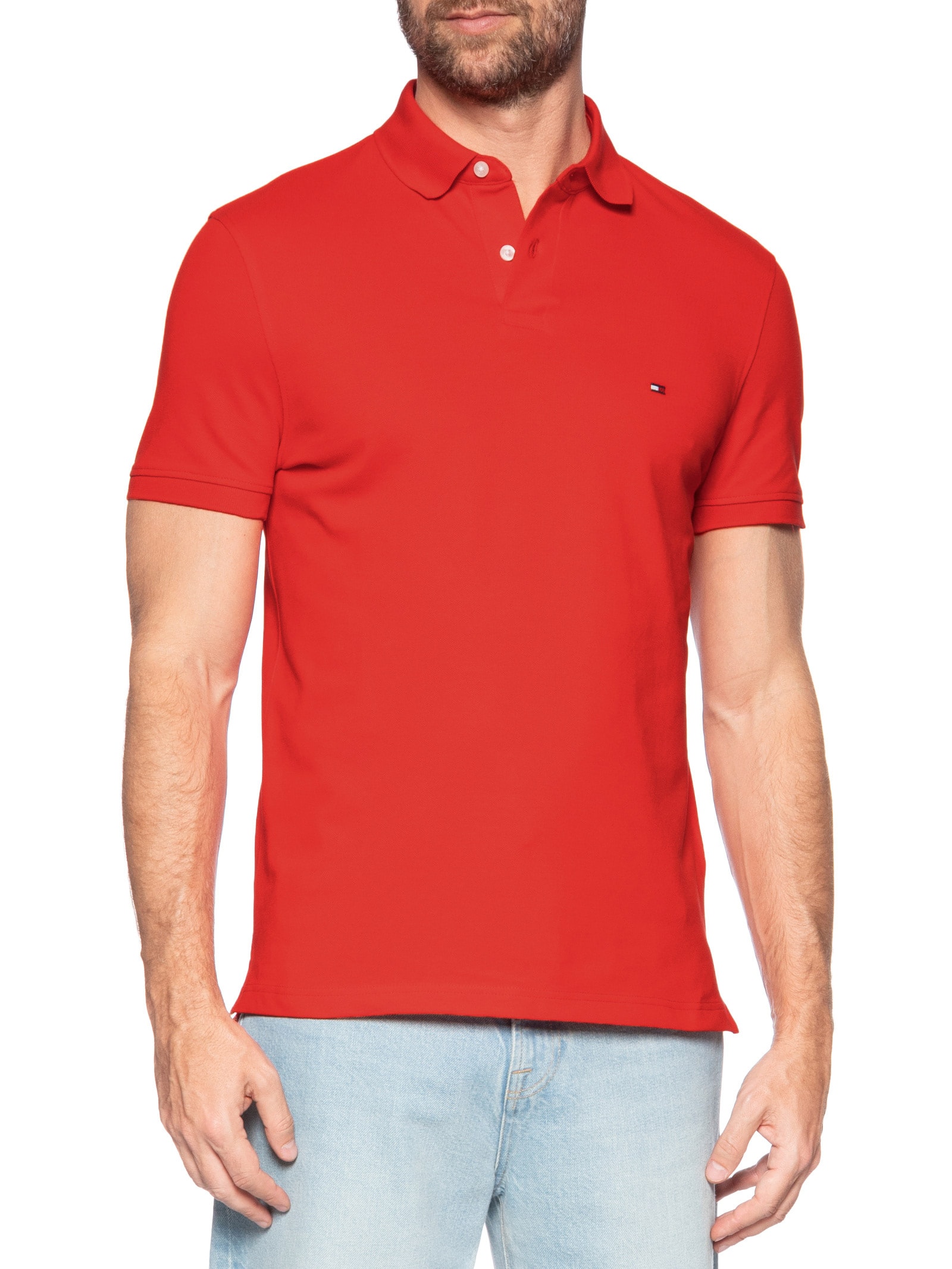 Polo Masculina 1985 Regular Fit Algodão Orgânico Vermelho Tommy Hilfiger