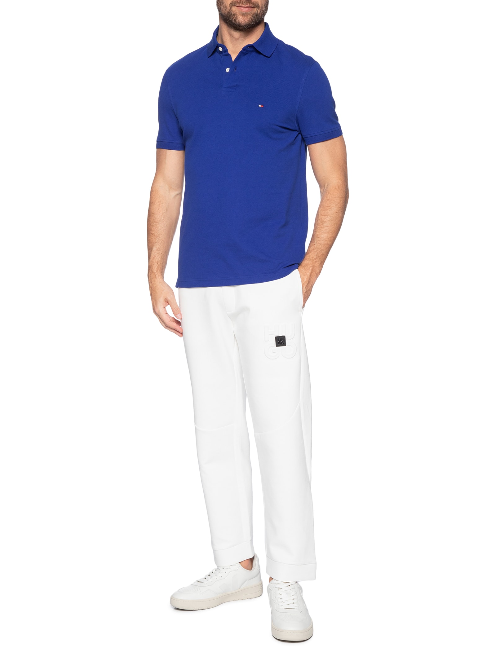 Polo Masculina 1985 Regular Fit Com Logo No Peito Azul Tommy Hilfiger