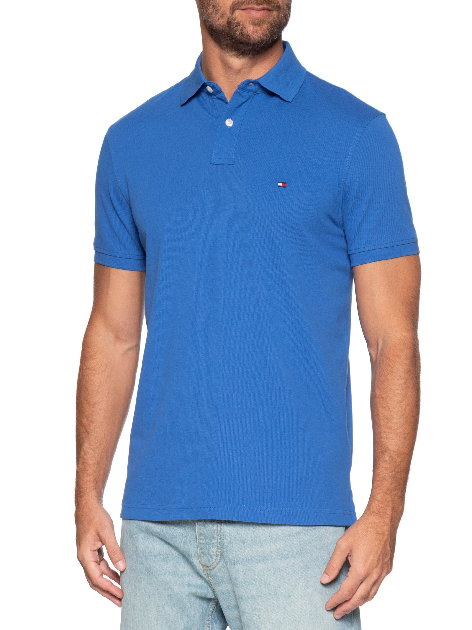 Polo Masculina 1985 Regular Fit Com Logo No Peito Azul Tommy Hilfiger