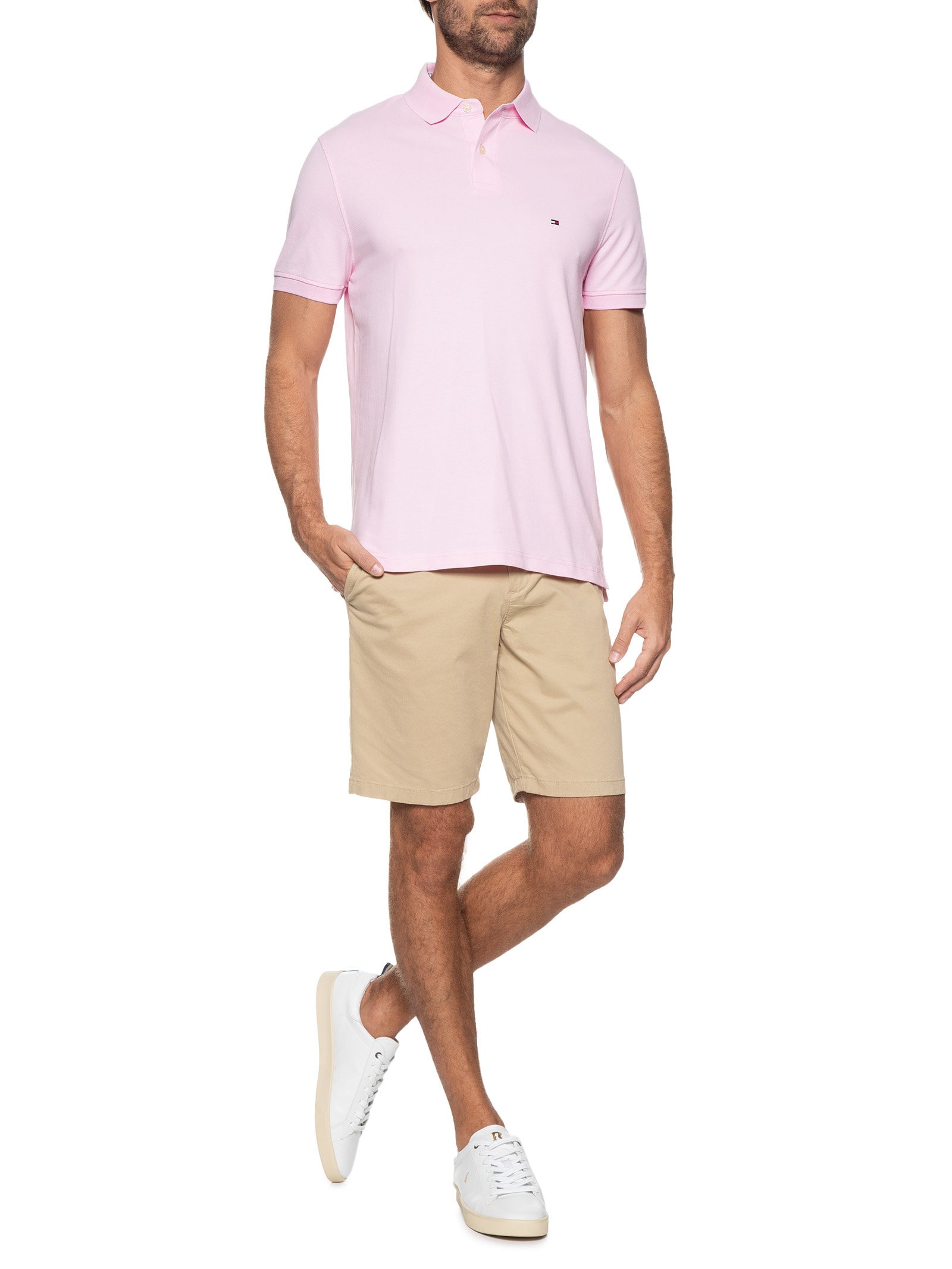 Polo Masculina 1985 Regular Fit Com Logo No Peito Branco Tommy Hilfiger