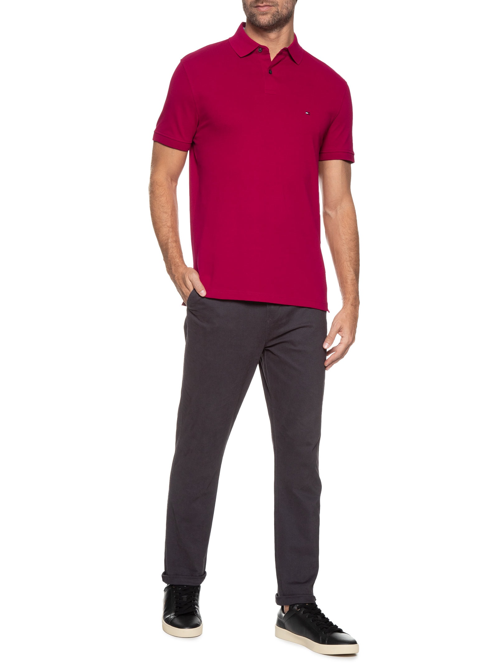 Polo Masculina 1985 Regular Fit Com Logo No Peito Branco Tommy Hilfiger